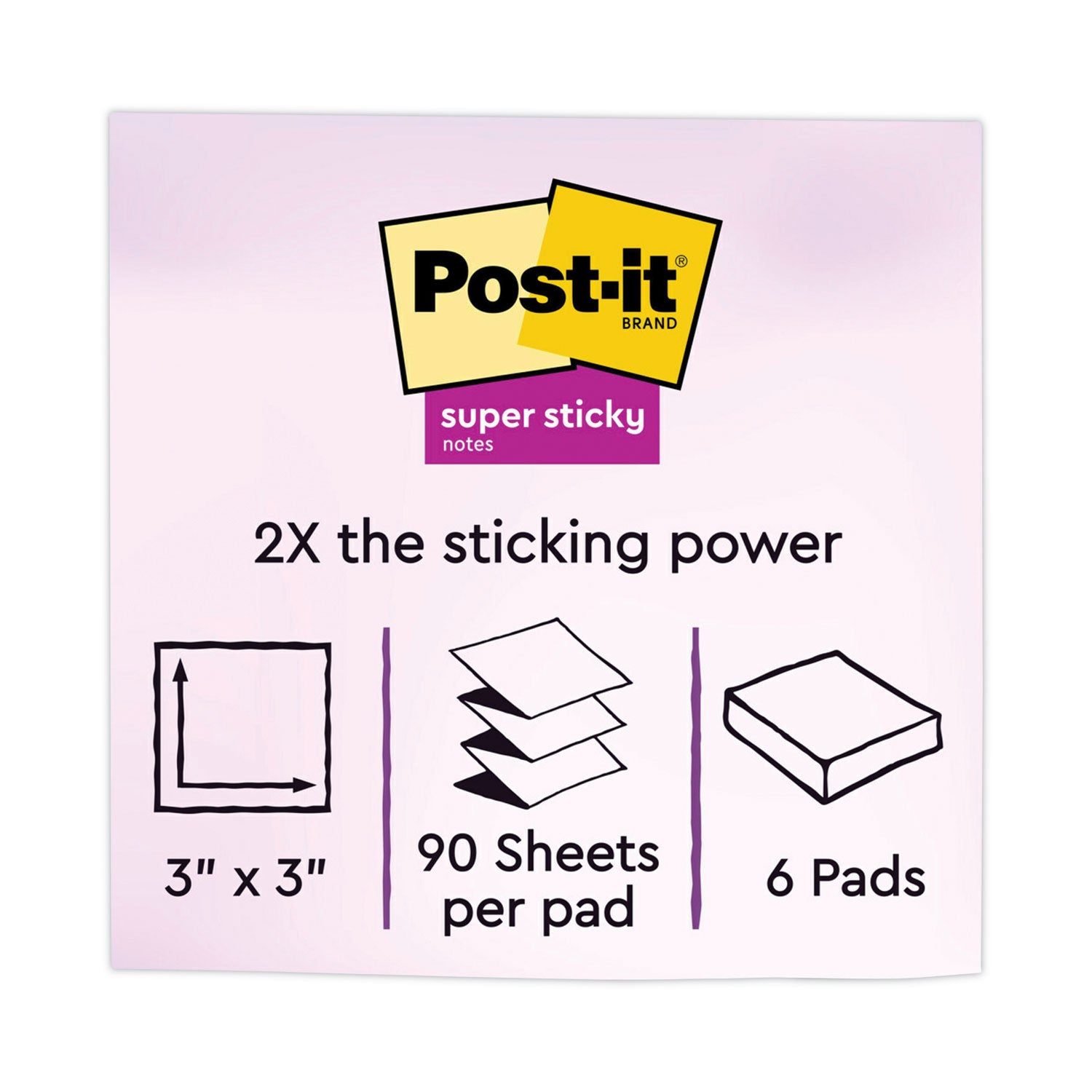 Post-it® Dispenser Notes Super Sticky Pop-up 3 x 3 Note Refill, 3" x 3", Energy Boost Collection Colors, 90 Sheets/Pad, 6 Pads/Pack