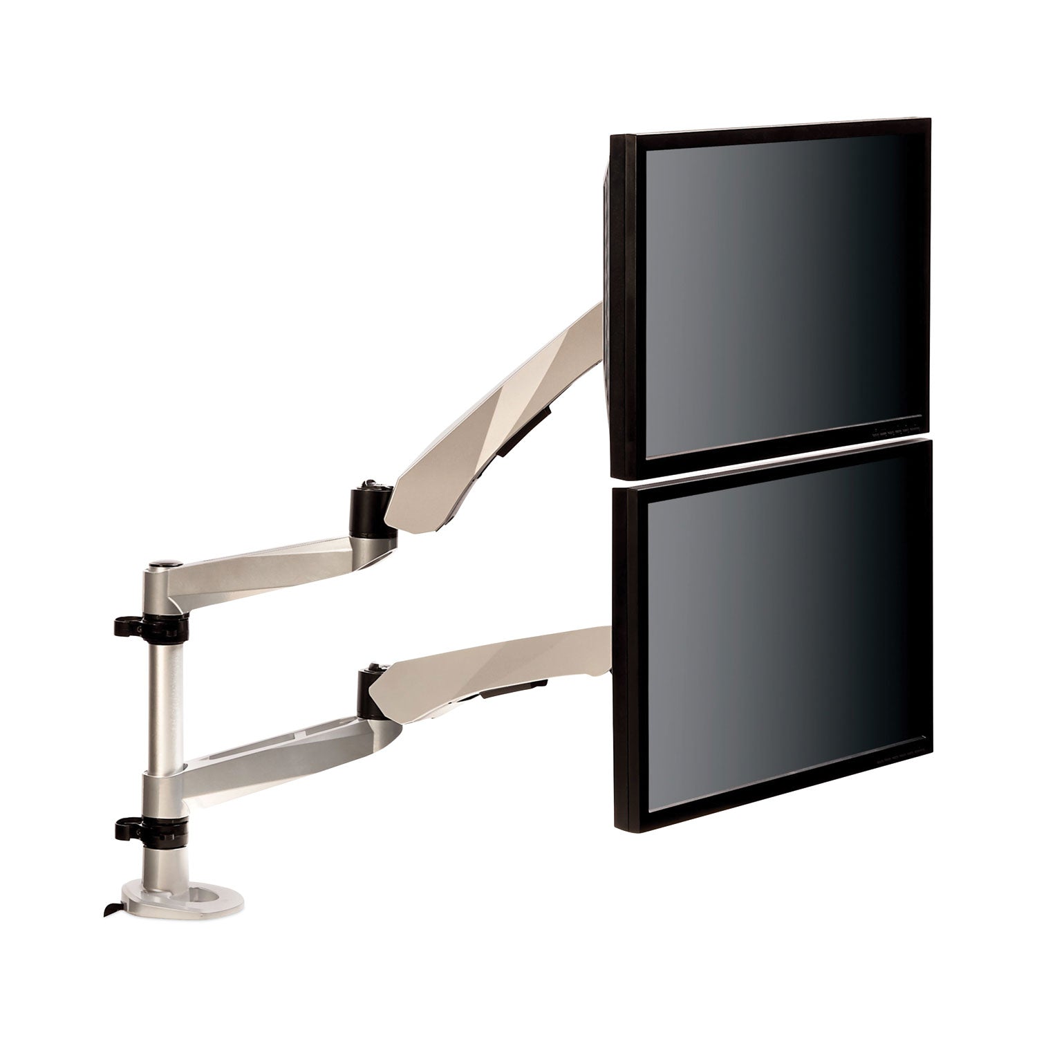 3M™ Easy-Adjust Desk Dual Arm Mount For 27" Monitors, 360 Deg Rotation, +90/-15 Deg Tilt, 360 Deg Pan, Silver, Supports 20 Lb