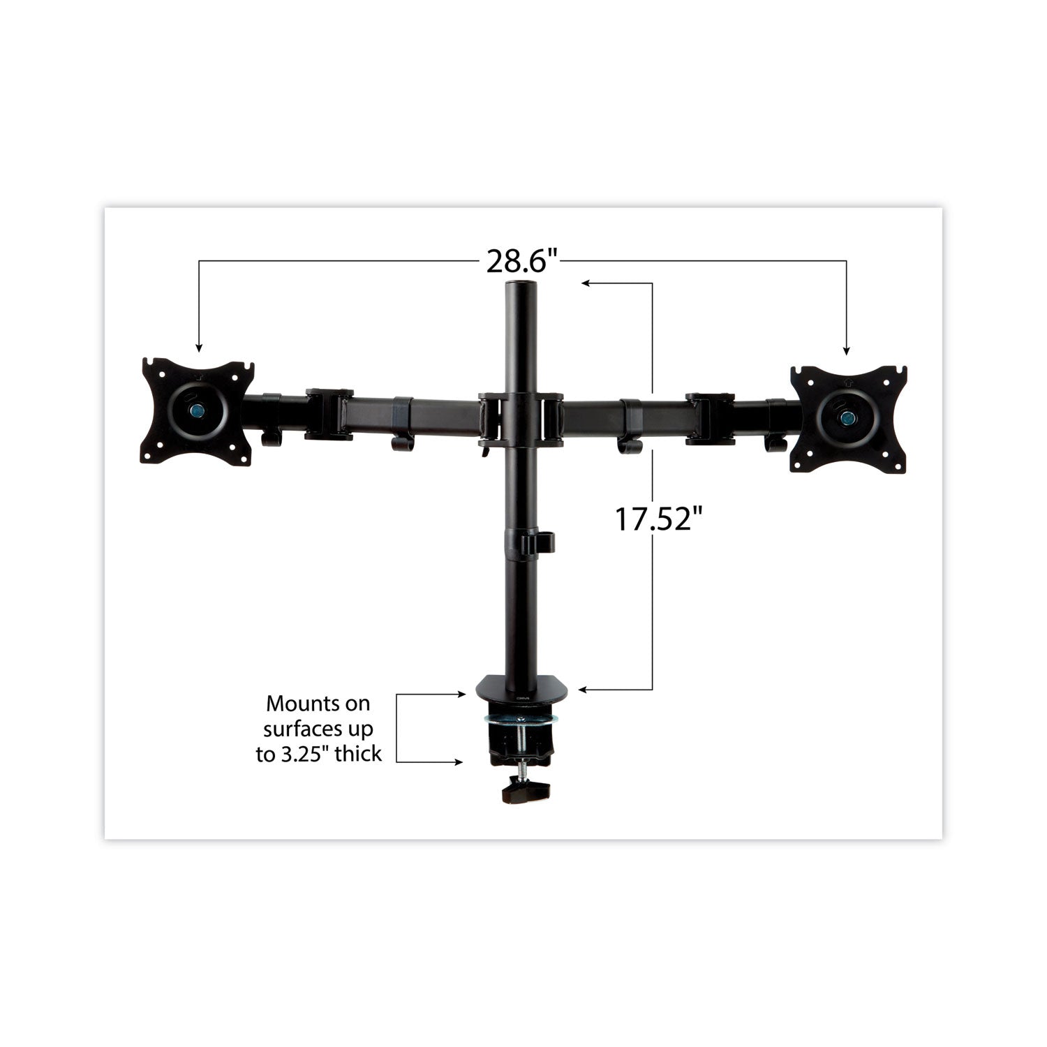 3M™ Dual Monitor Mount, For 27" Monitors, 360 Degree Rotation, +45 Degree/-45 Degree Tilt, 90 Degree Pan, Black, Supports 20 Lb