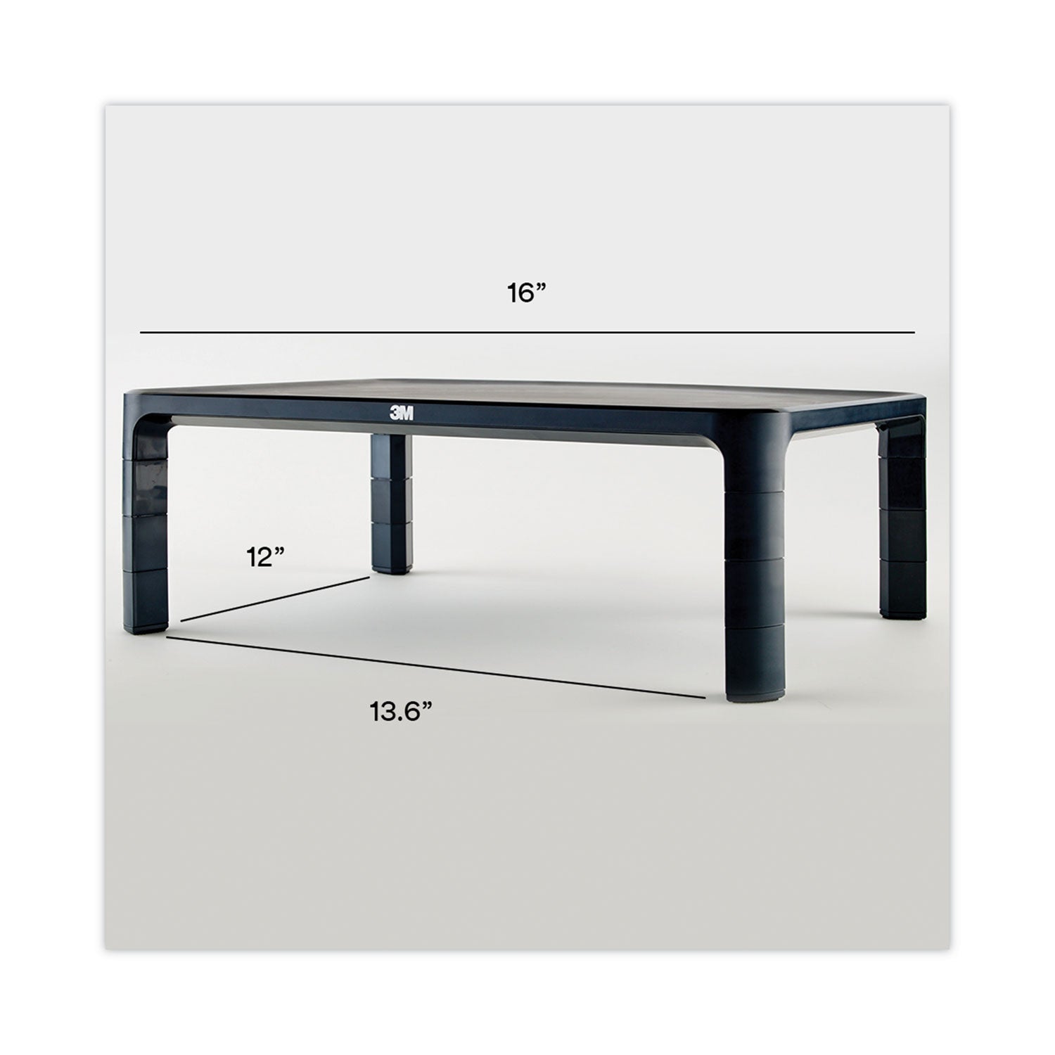 3M™ Adjustable Monitor Stand, 16" X 12" X 1.75" To 5.5", Black, Supports 20 Lbs