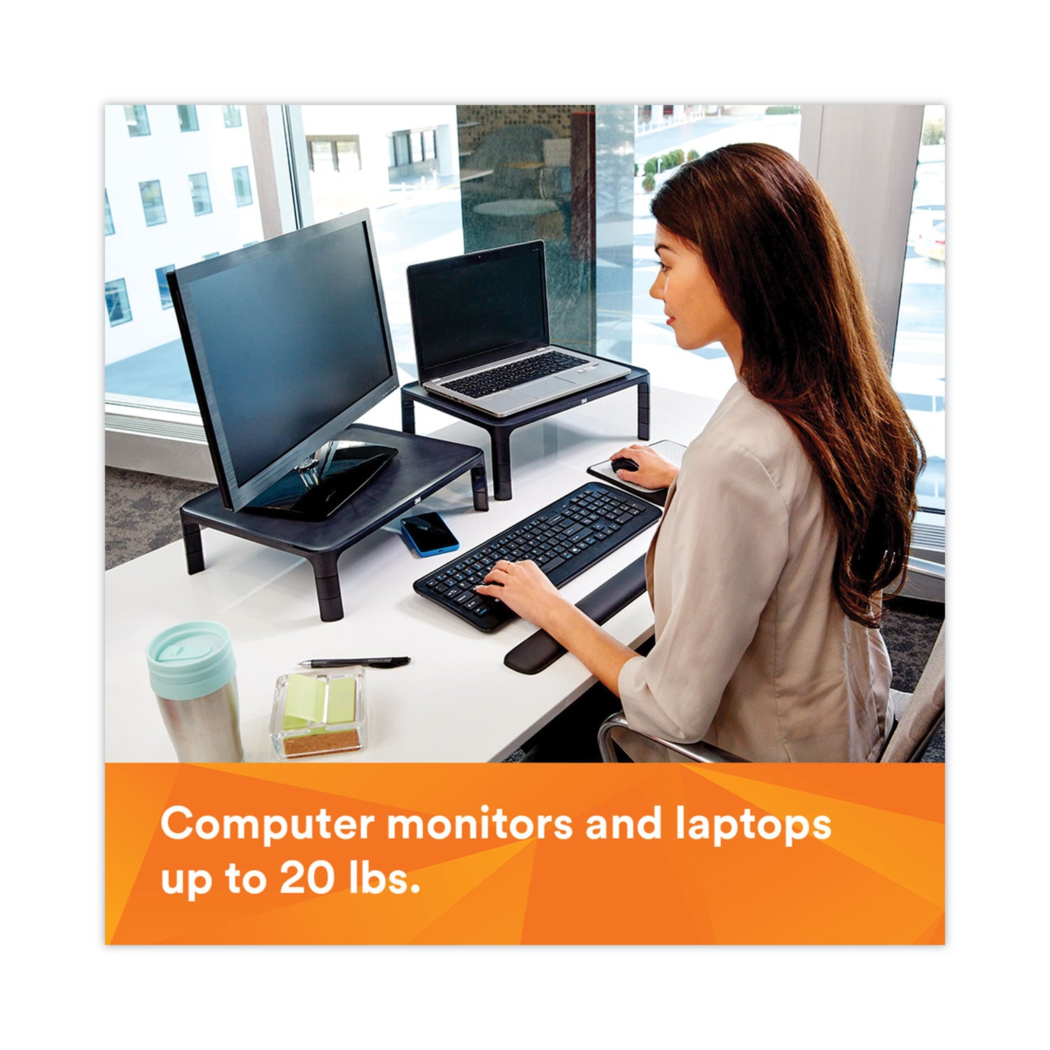 3M™ Adjustable Monitor Stand, 16" X 12" X 1.75" To 5.5", Black, Supports 20 Lbs