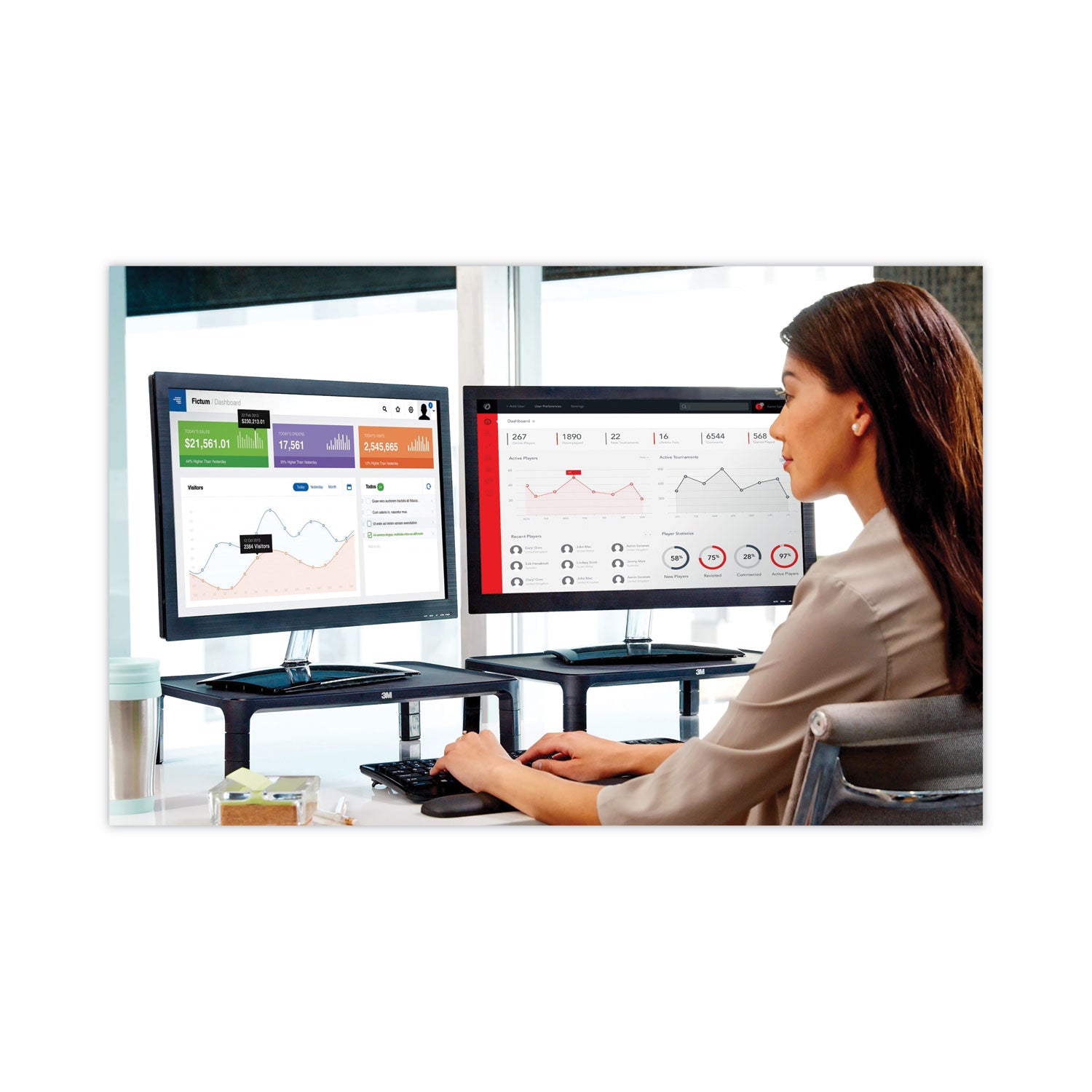 3M™ Adjustable Monitor Stand, 16" X 12" X 1.75" To 5.5", Black, Supports 20 Lbs