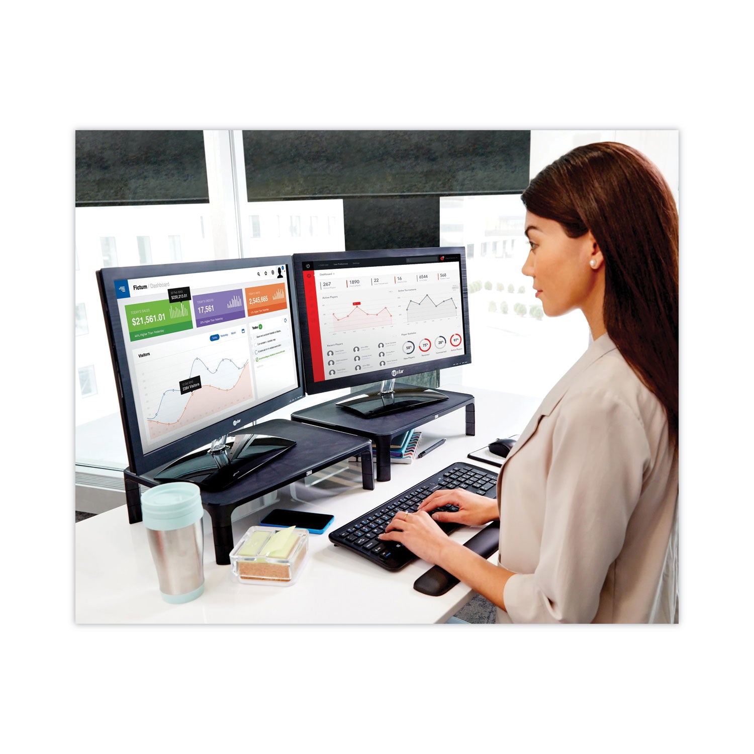 3M™ Adjustable Monitor Stand, 16" X 12" X 1.75" To 5.5", Black, Supports 20 Lbs