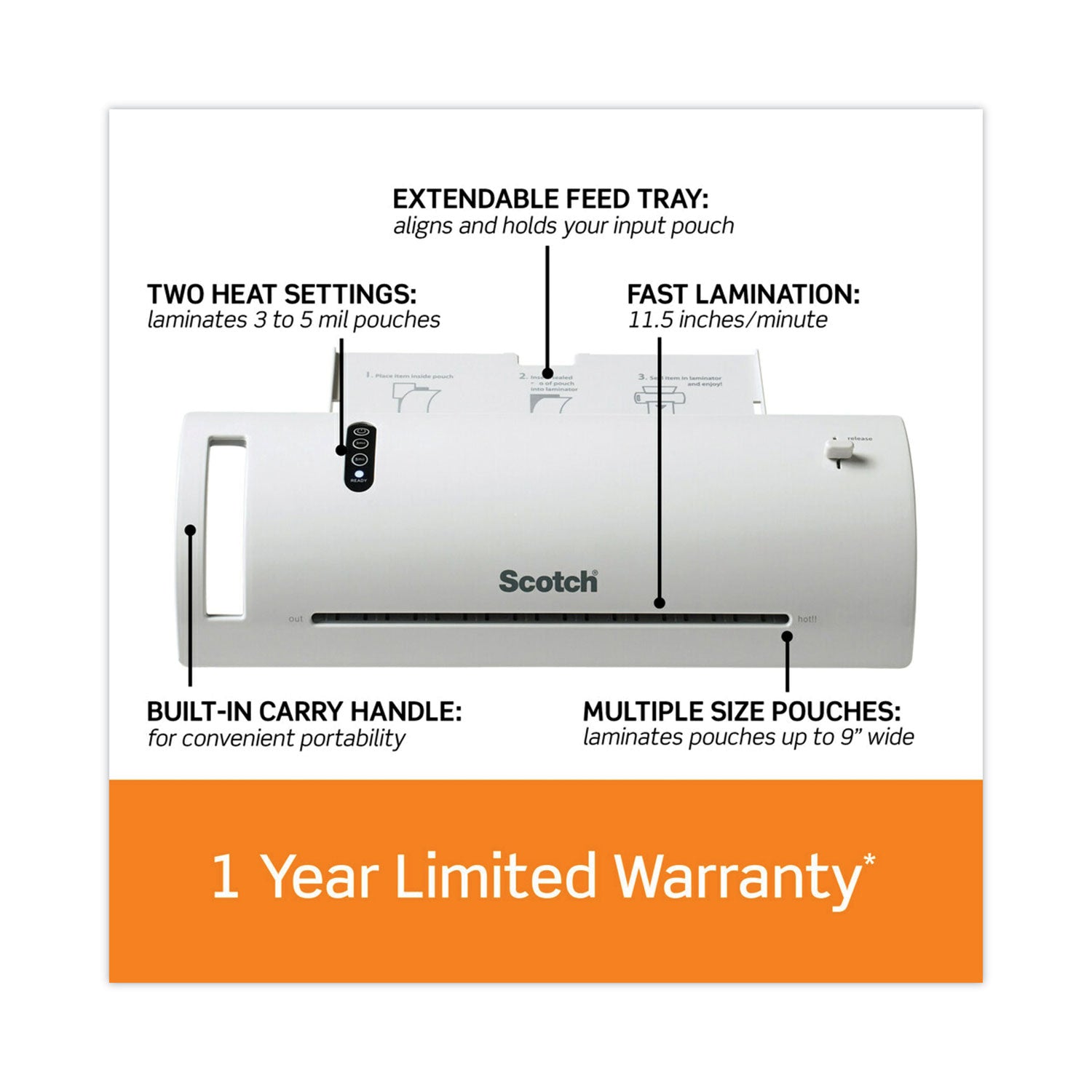 Scotch™ Thermal Laminator Value Pack, Two Rollers, 9" Max Document Width, 5 Mil Max Document Thickness