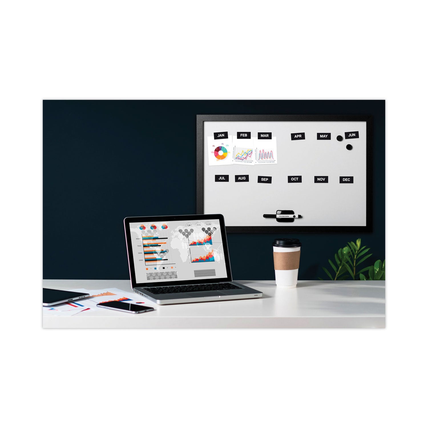 MasterVision® Interchangeable Magnetic Board Accessories, Months of Year, Black/White, 2" x 1", 12 Pieces