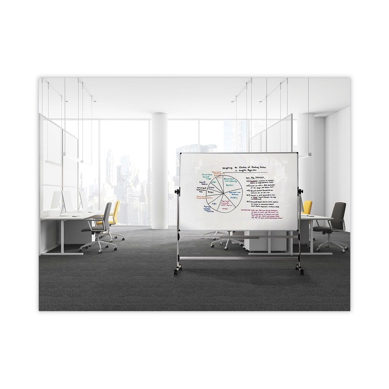 MasterVision® Earth Silver Easy Clean Mobile Revolver Dry Erase Boards, 36" x 48", White Surface, Natural Steel Frame