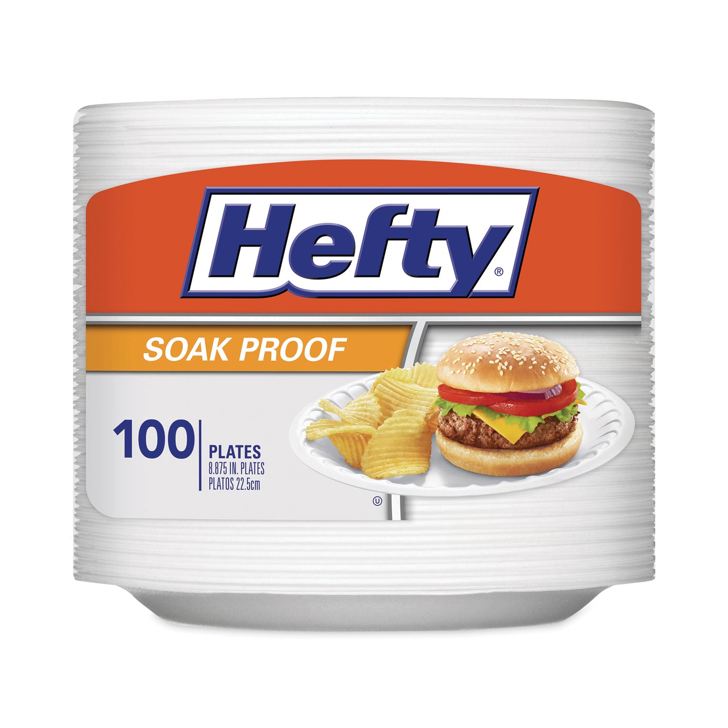 Hefty® Soak Proof Tableware, Plate, Foam, 8.88" dia, White, 100/Pack