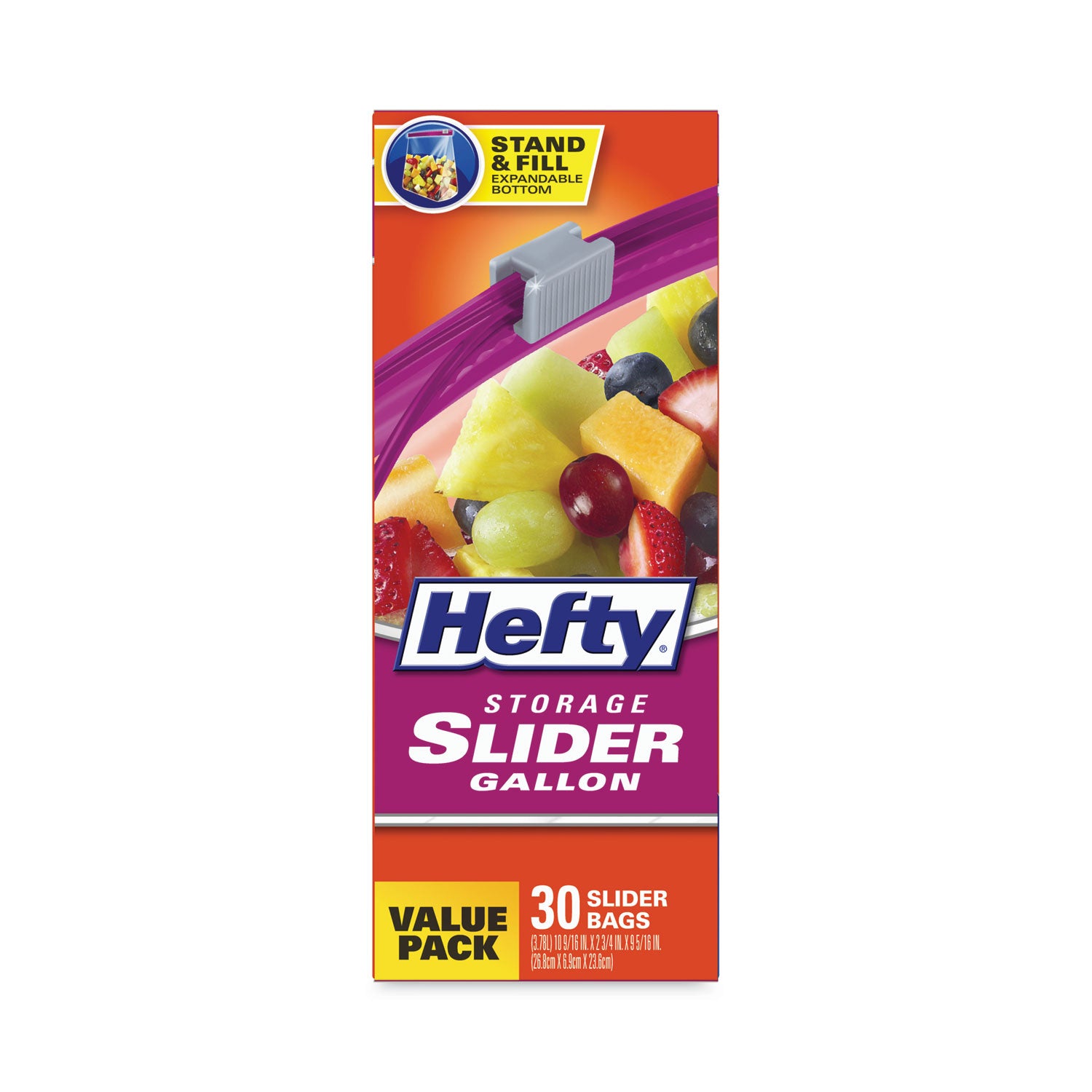 Hefty® Slider Stand and Fill Food Storage Bags, Gallon, 10.56" x 11", Clear, 30/Box