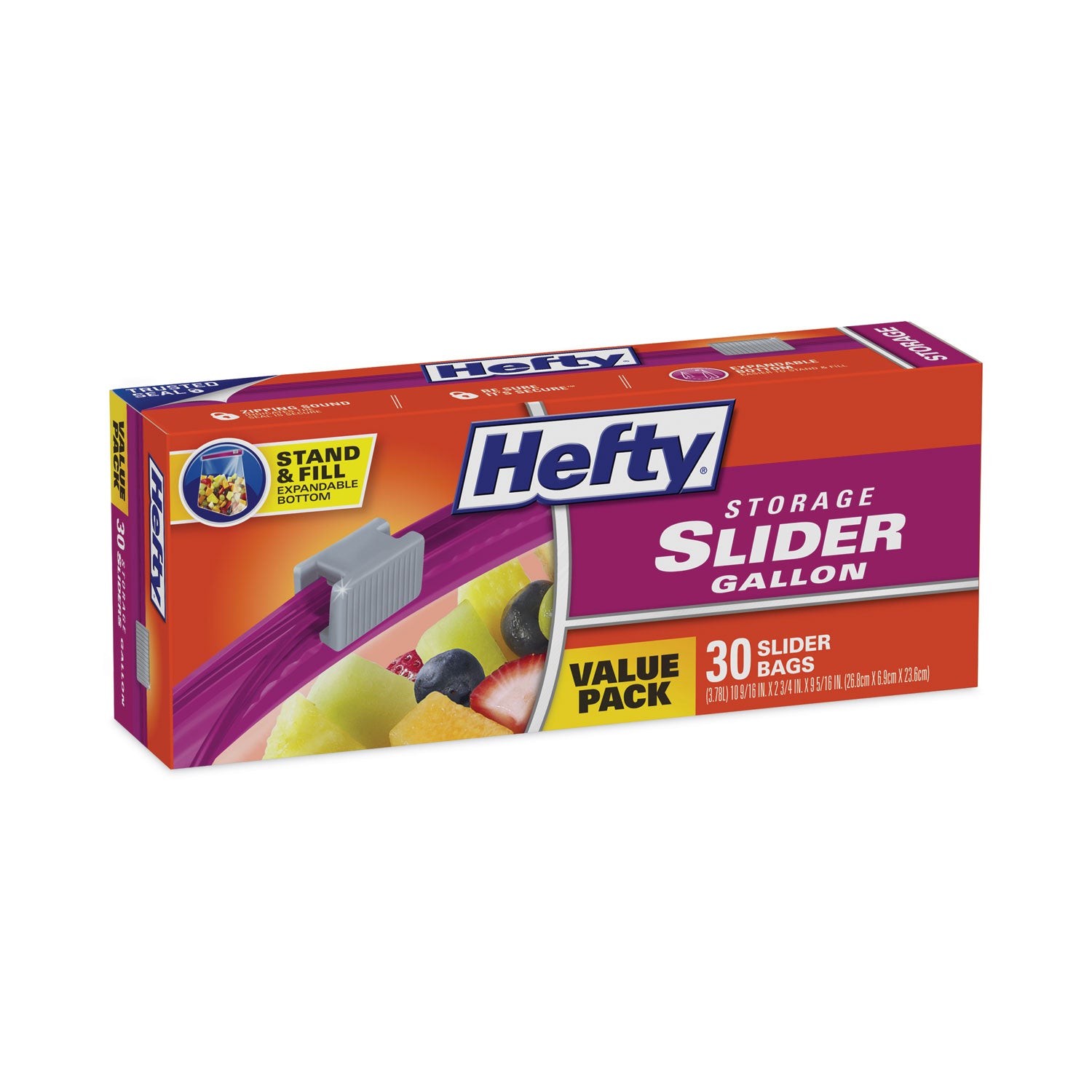 Hefty® Slider Stand and Fill Food Storage Bags, Gallon, 10.56" x 11", Clear, 30/Box