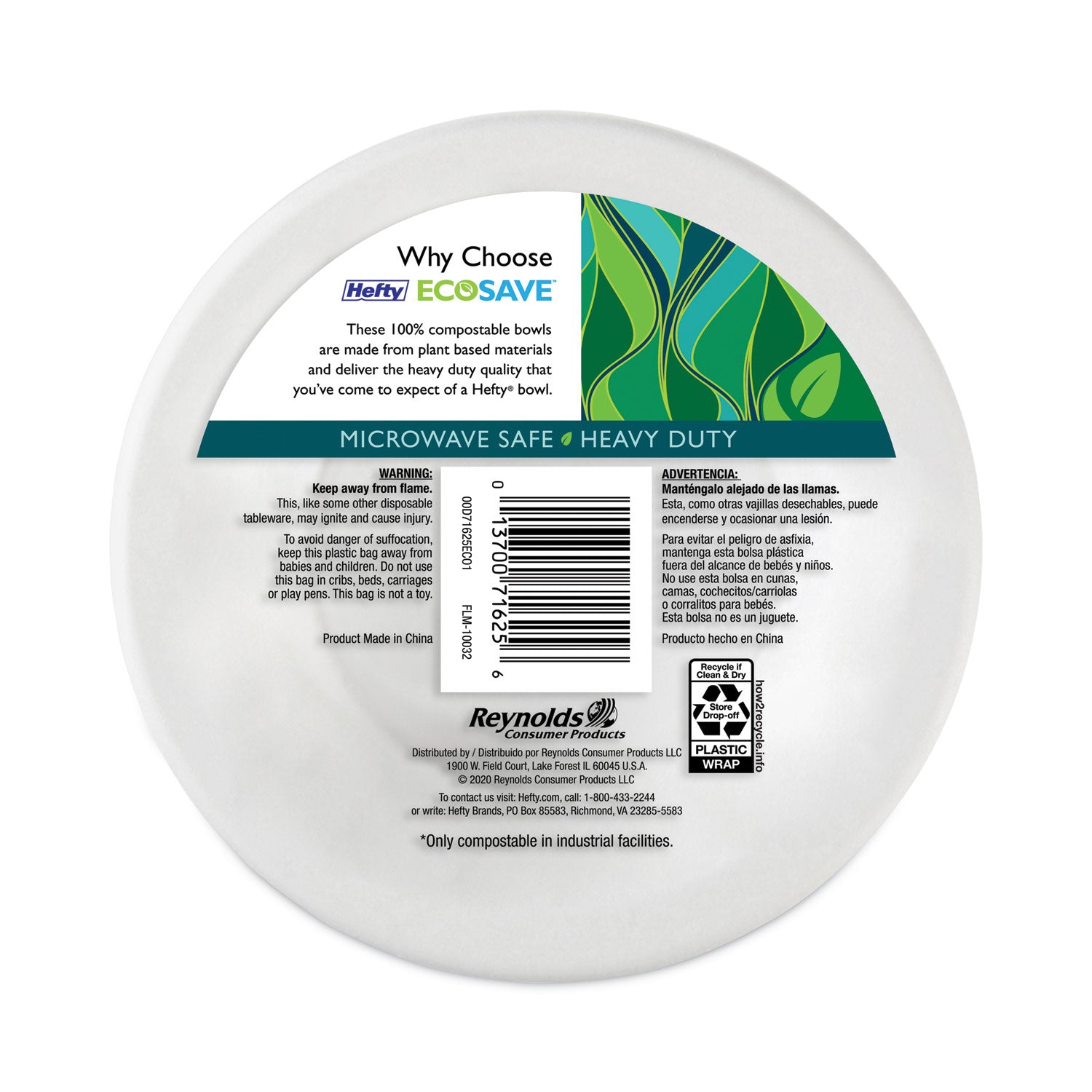 Hefty® ECOSAVE Tableware, Plate, Sugarcane, 6.75" dia, White, 30/Pack