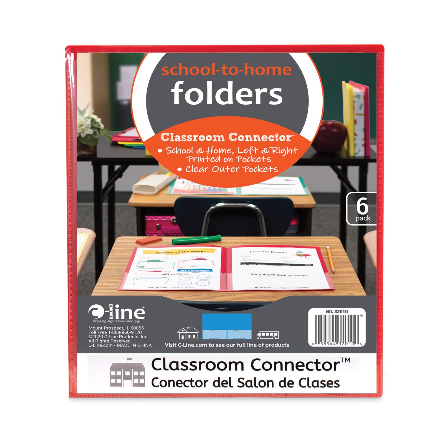 C-Line® Classroom Connector Folders, 11 X 8.5, Clear/assorted, 6/pack