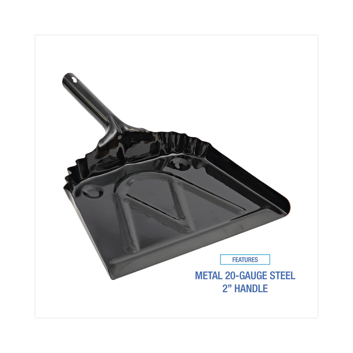 Boardwalk® Metal Dust Pan, 12 x 14, 5" Handle, 20-Gauge Steel, Black