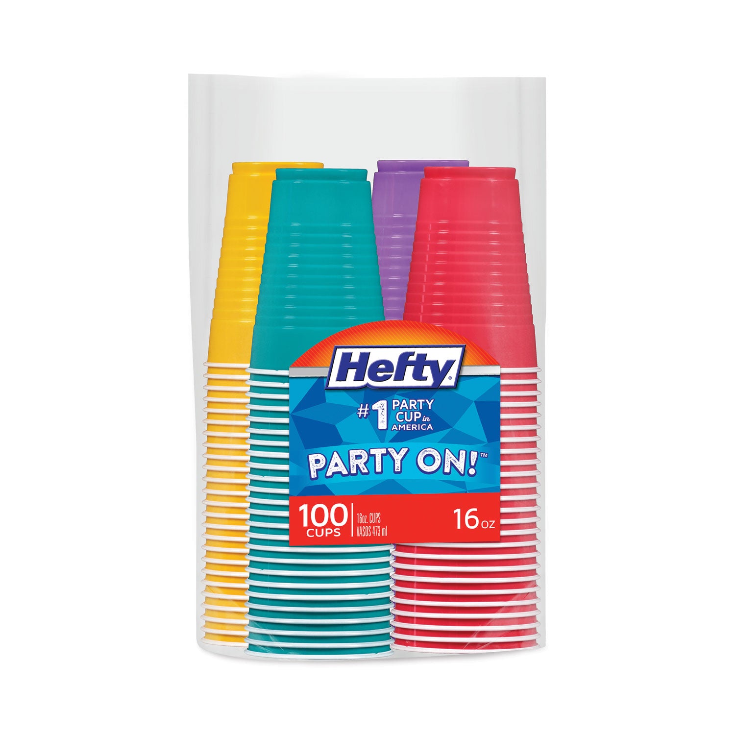 Hefty® Easy Grip Disposable Plastic Party Cups, 16 Oz, Assorted Colors, 100/pack, 4 Packs/carton