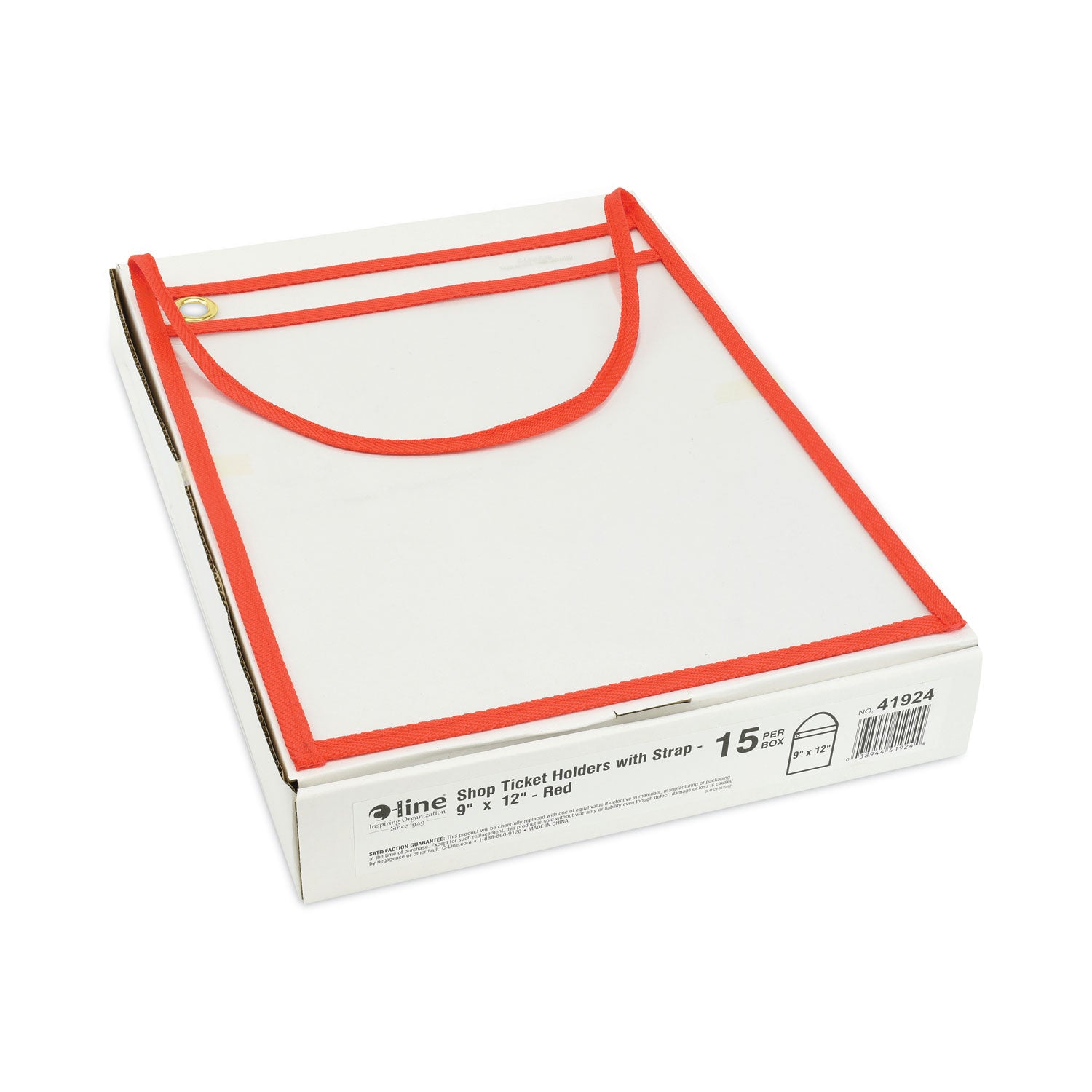 C-Line® 1-Pocket Shop Ticket Holder w/Setrap and Red Stitching, 75-Sheet, 9 x 12, 15/Box
