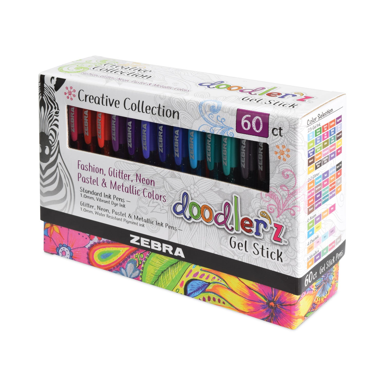 Zebra® Doodler'z Gel Pen, Stick, Bold 1 Mm, Assorted Ink And Barrel Colors, 60/pack