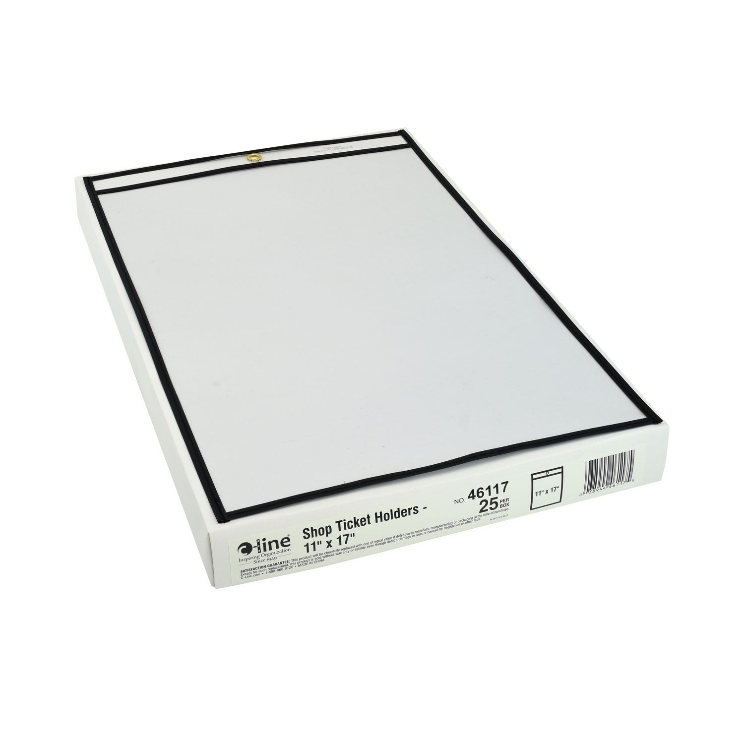 C-Line® Shop Ticket Holders, Stitched, Both Sides Clear, 75", 11 X 17, 25/box