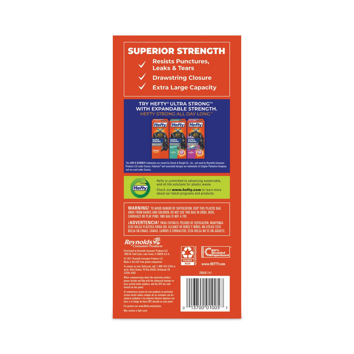 Hefty® Strong Multipurpose Drawstring Trash Bags, 30 gal, 1.1 mil, 30" x 33", Black, 74/Box