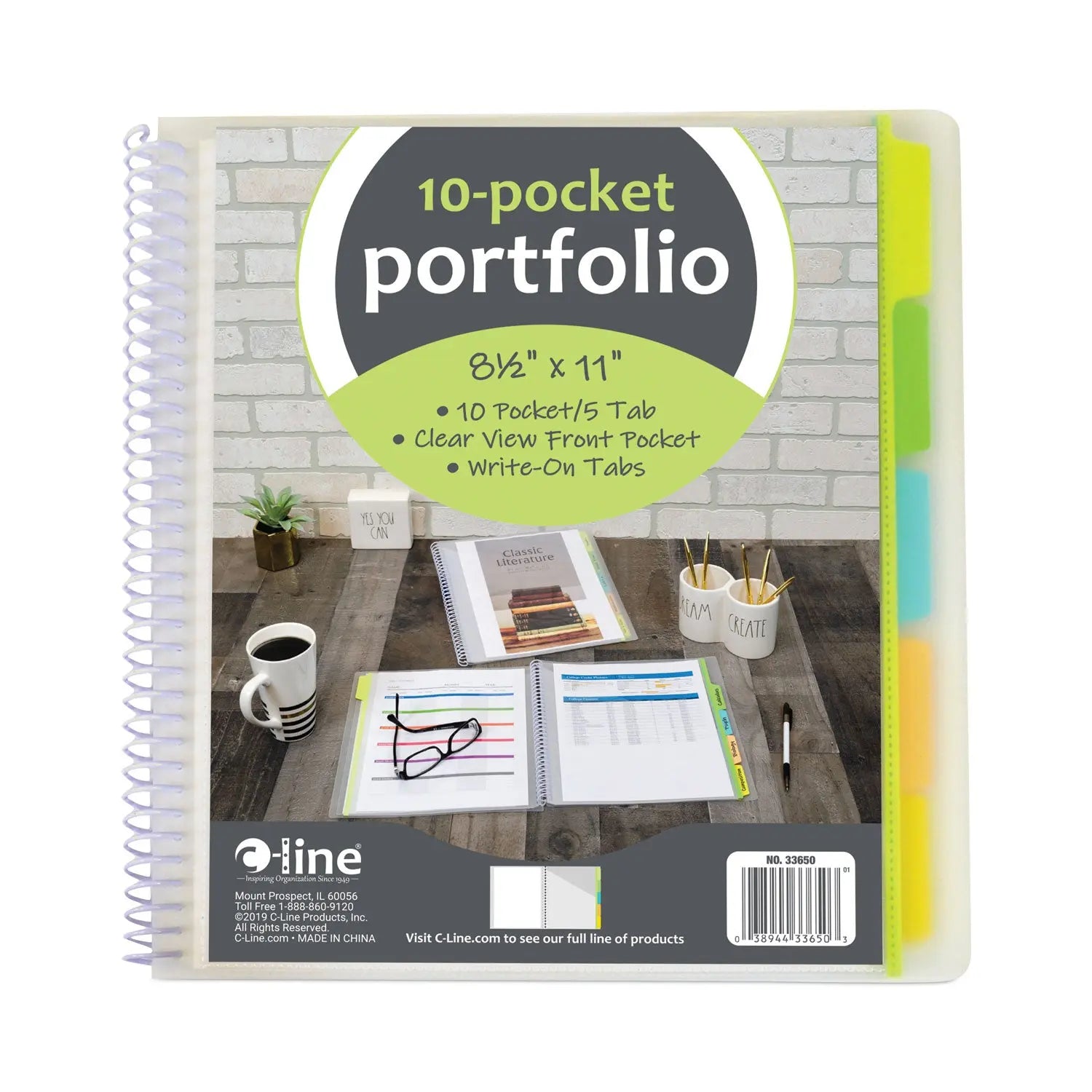 10-Pocket Poly Portfolio with Write-On Tabs, 8.5 x 11, Clear/Clear C-Line® Flipcost