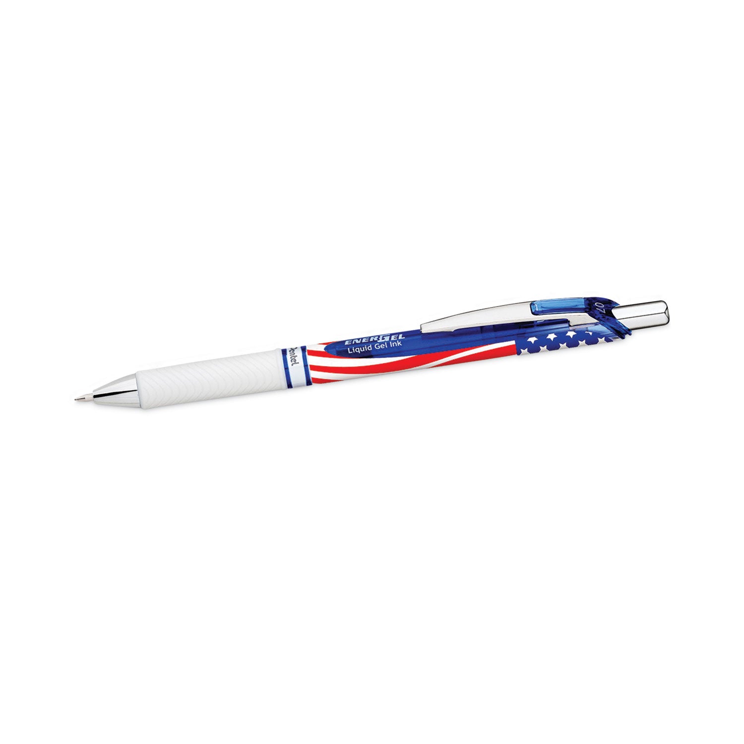 Pentel® EnerGel RTX Gel Pen, Retractable, Medium 0.7 mm, Black Ink, Stars and Stripes Metallic Red Barrel, 5/Pack