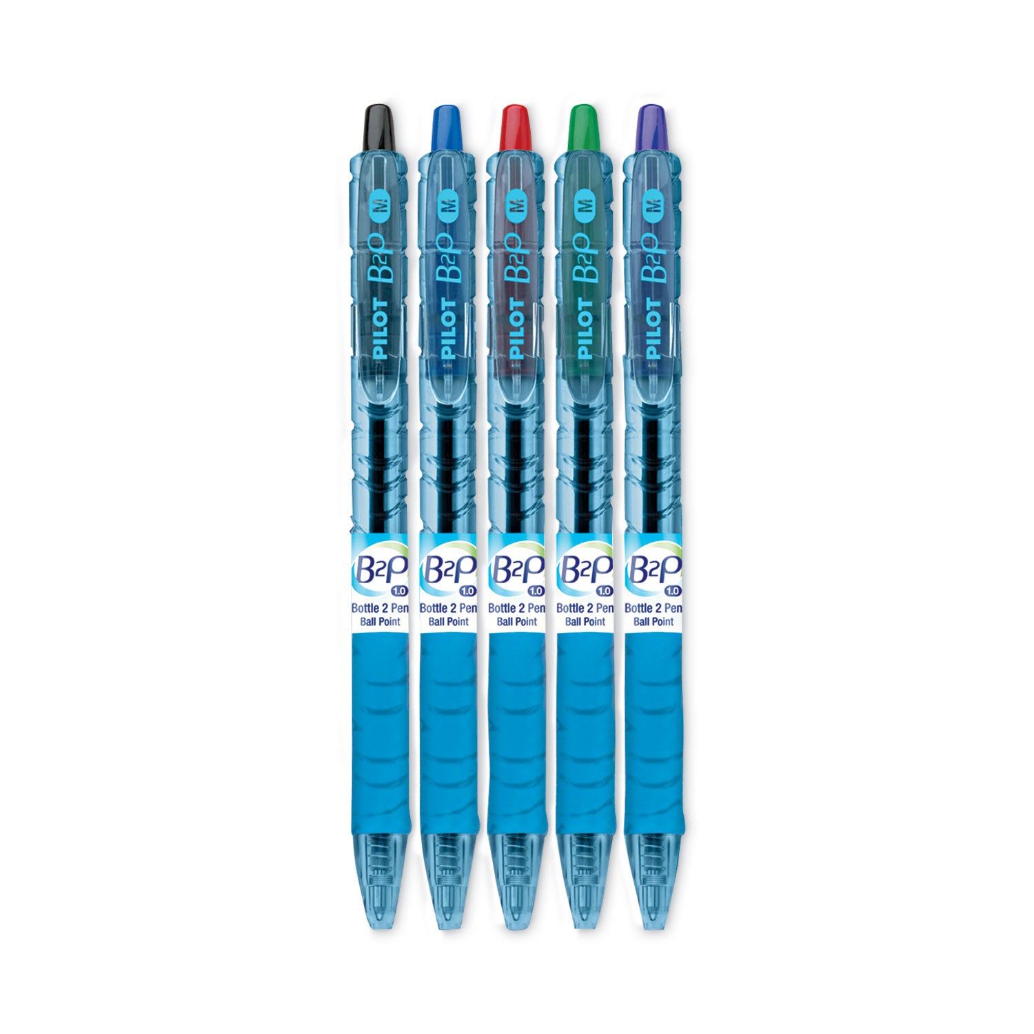 Pilot® B2p Bottle-2-Pen Recycled Ballpoint Pen, Retractable, Medium 1 Mm, Assorted Ink Colors, Translucent Blue Barrel, 5/pack