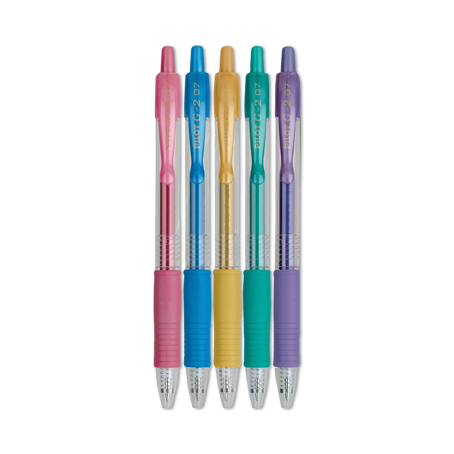 Pilot® G2 Metallics Gel Pen, Retractable, Fine 0.7 mm, Assorted Metallic Ink and Barrel Colors, 5/Pack