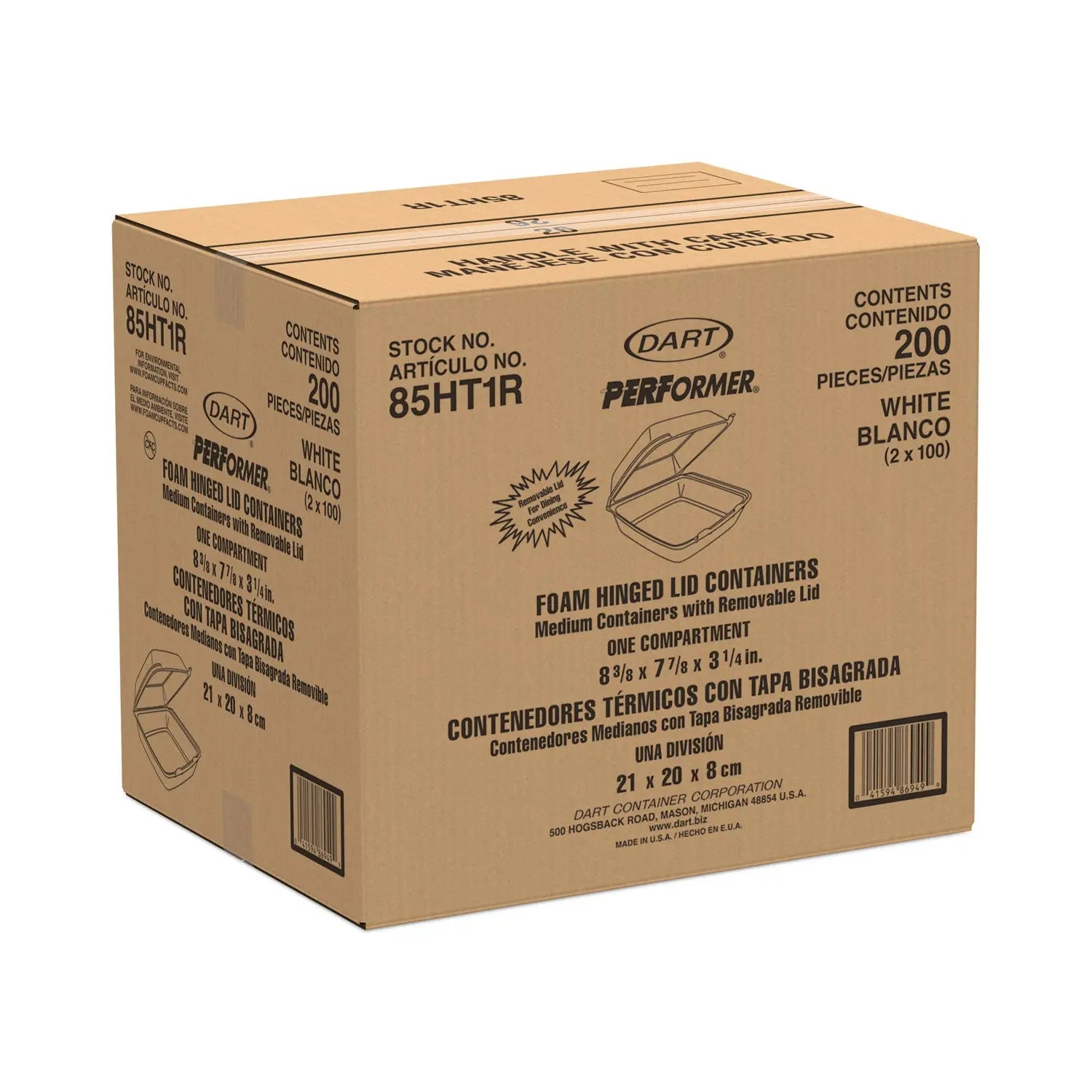 Foam Hinged Lid Containers, 1-Compartment, 8.38" x 7.78" x 3.25", White, 200/Carton Dart® Flipcost