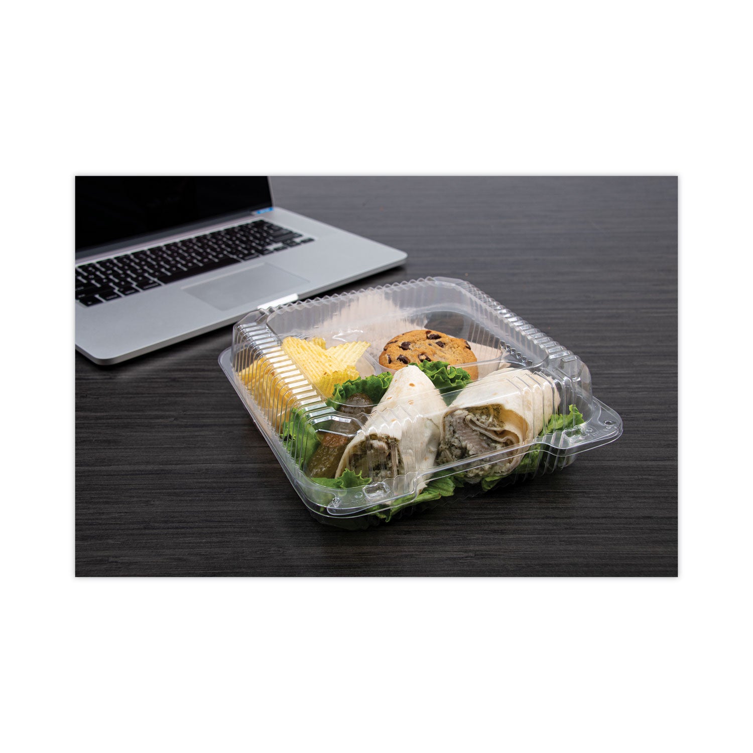 Dart® StayLock Clear Hinged Lid Containers, 3 Compartments, 8.6 x 9 x 3, Clear, Plastic, 100/Packs, 2 Packs/Carton
