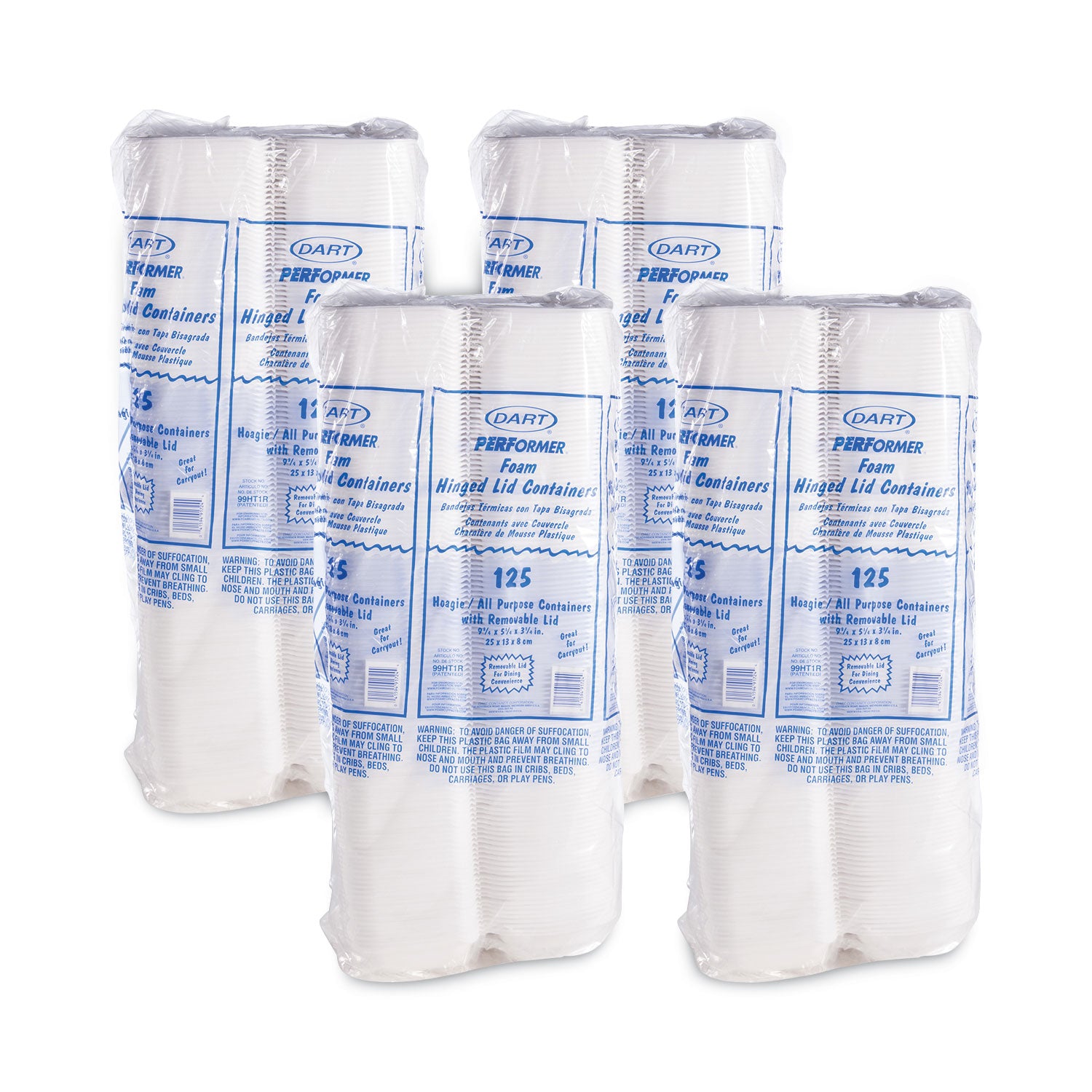 Dart® Foam Hinged Lid Container, Hoagie Container With Removable Lid, 5.3 X 9.8 X 3.3, White, 125/bag, 4 Bags/carton
