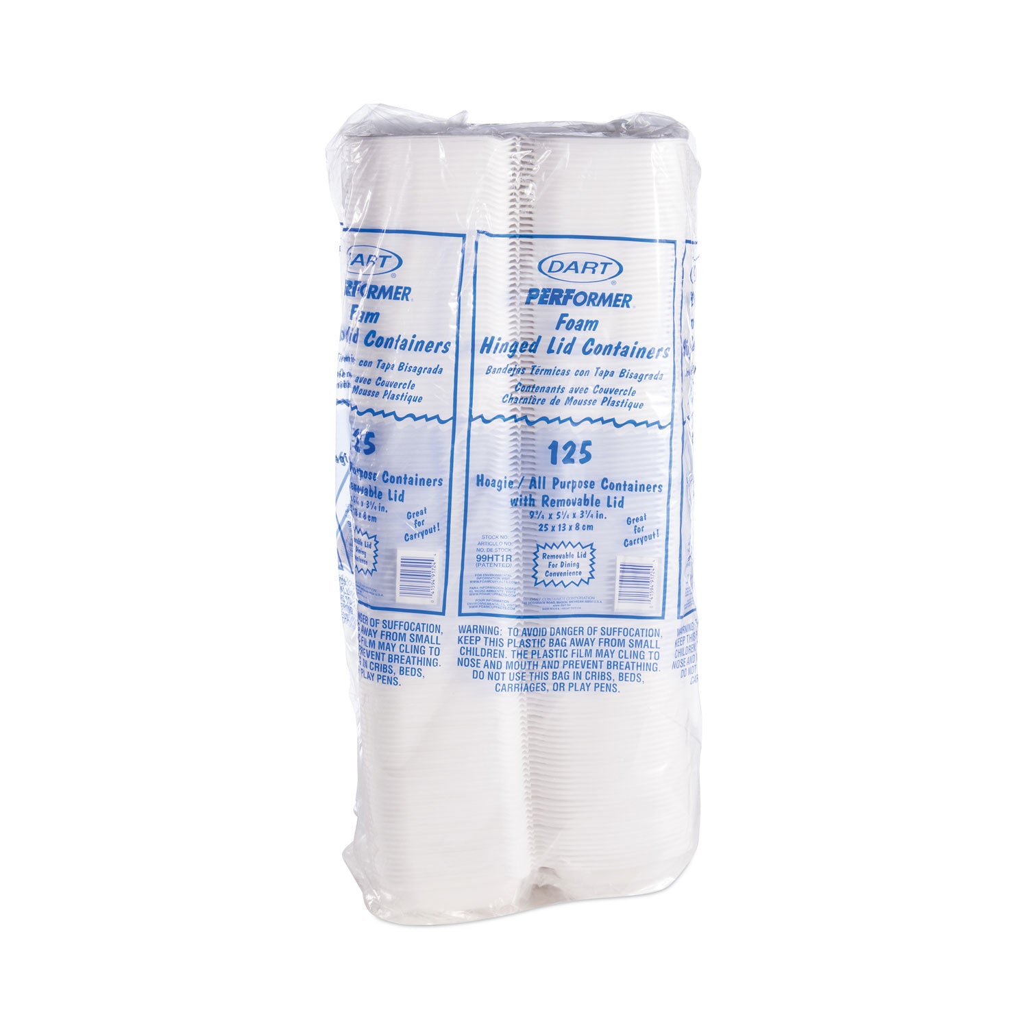 Dart® Foam Hinged Lid Container, Hoagie Container With Removable Lid, 5.3 X 9.8 X 3.3, White, 125/bag, 4 Bags/carton