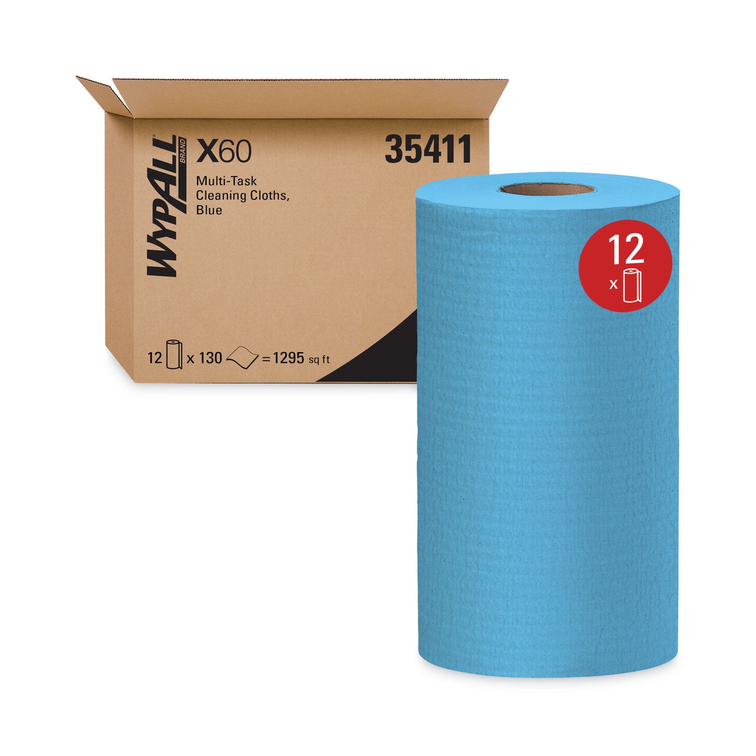WypAll® General Clean X60 Cloths, Small Roll, 9.8 x 13.4, Blue, 130/Roll, 12 Rolls/Carton