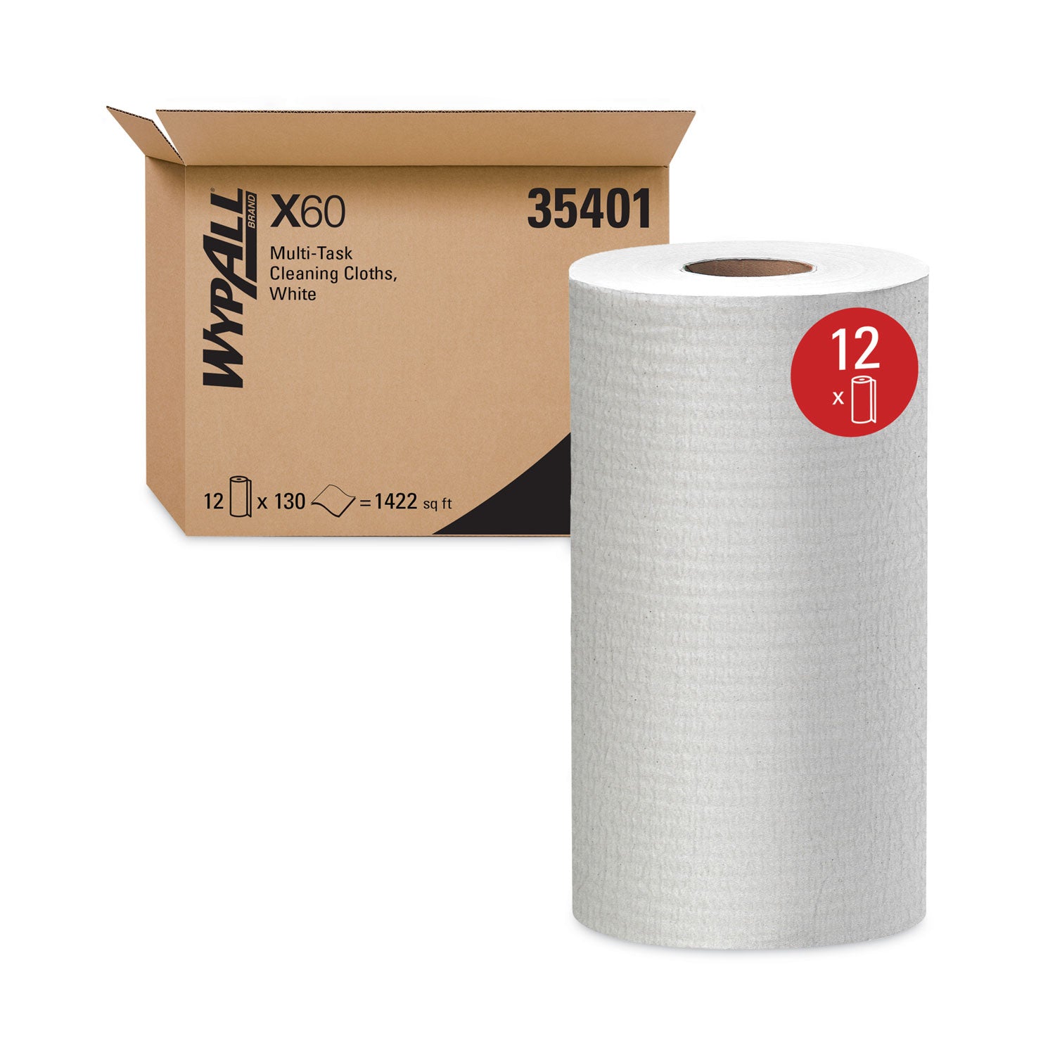 WypAll® General Clean X60 Cloths, Small Roll, 9.8 x 13.4, White, 130/Roll, 12 Rolls/Carton