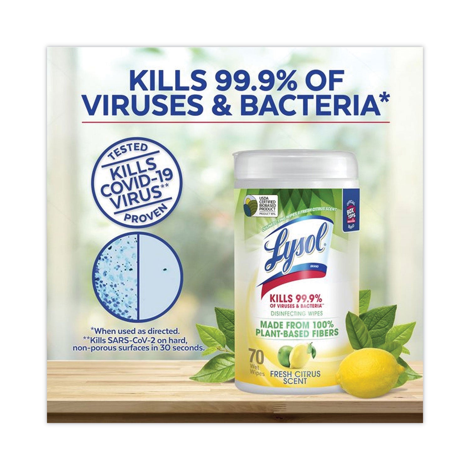 LYSOL® Brand Disinfecting Wipes II Fresh Citrus, 1-Ply, 7 x 7.25, White, 70 Wipes/Canister, 6 Canisters/Carton