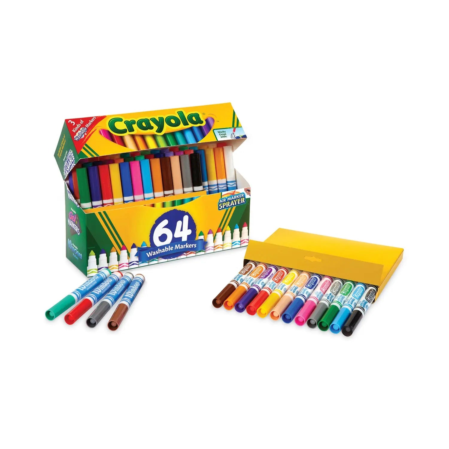 Broad Line Washable Markers, 48 Broad Bullet Tip/8 Gel/8 Window, Assorted Colors, 64/Set Crayola® Flipcost