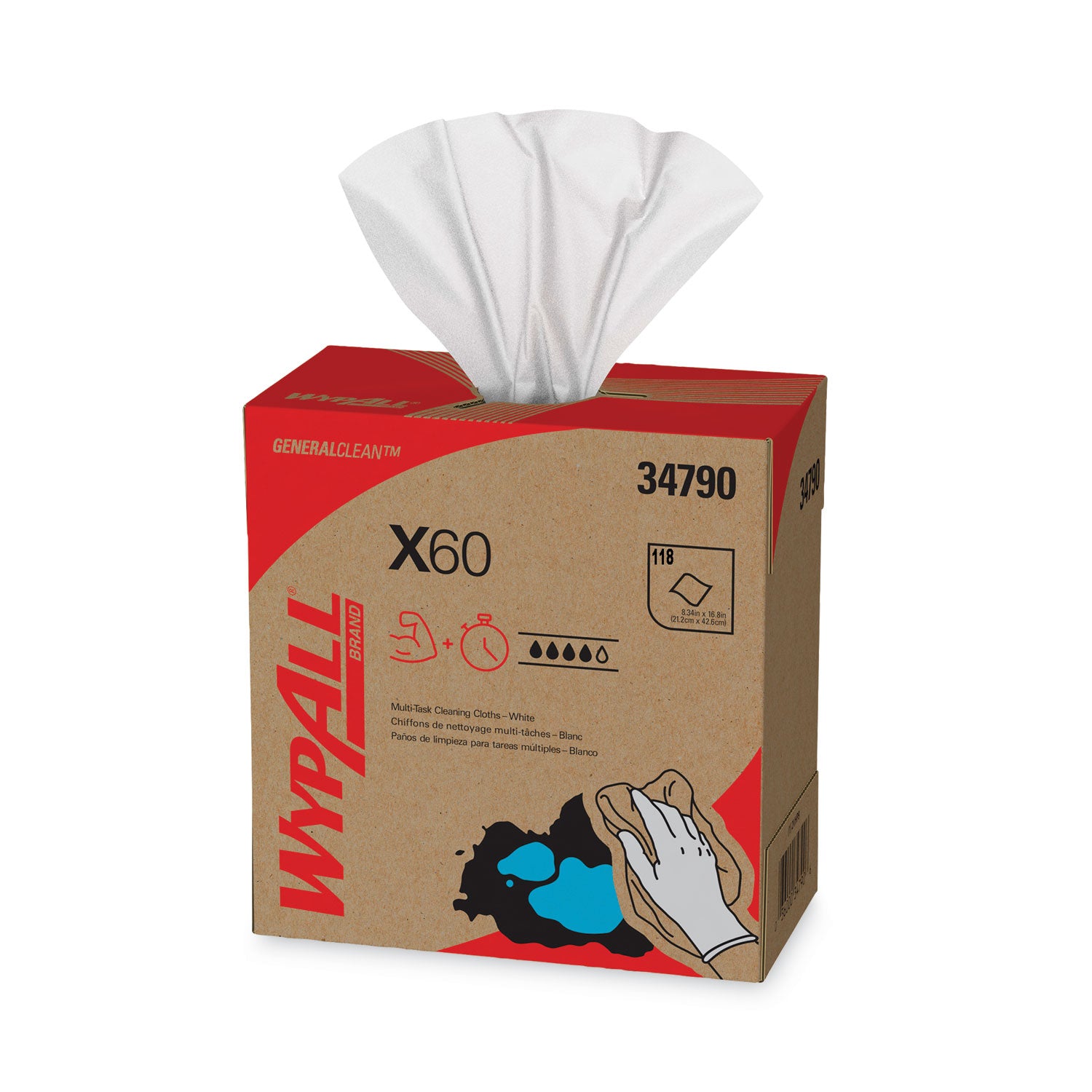 WypAll® General Clean X60 Cloths, POP-UP Box, 8.34 x 16.8, White, 118/Box, 10 Boxes/Carton
