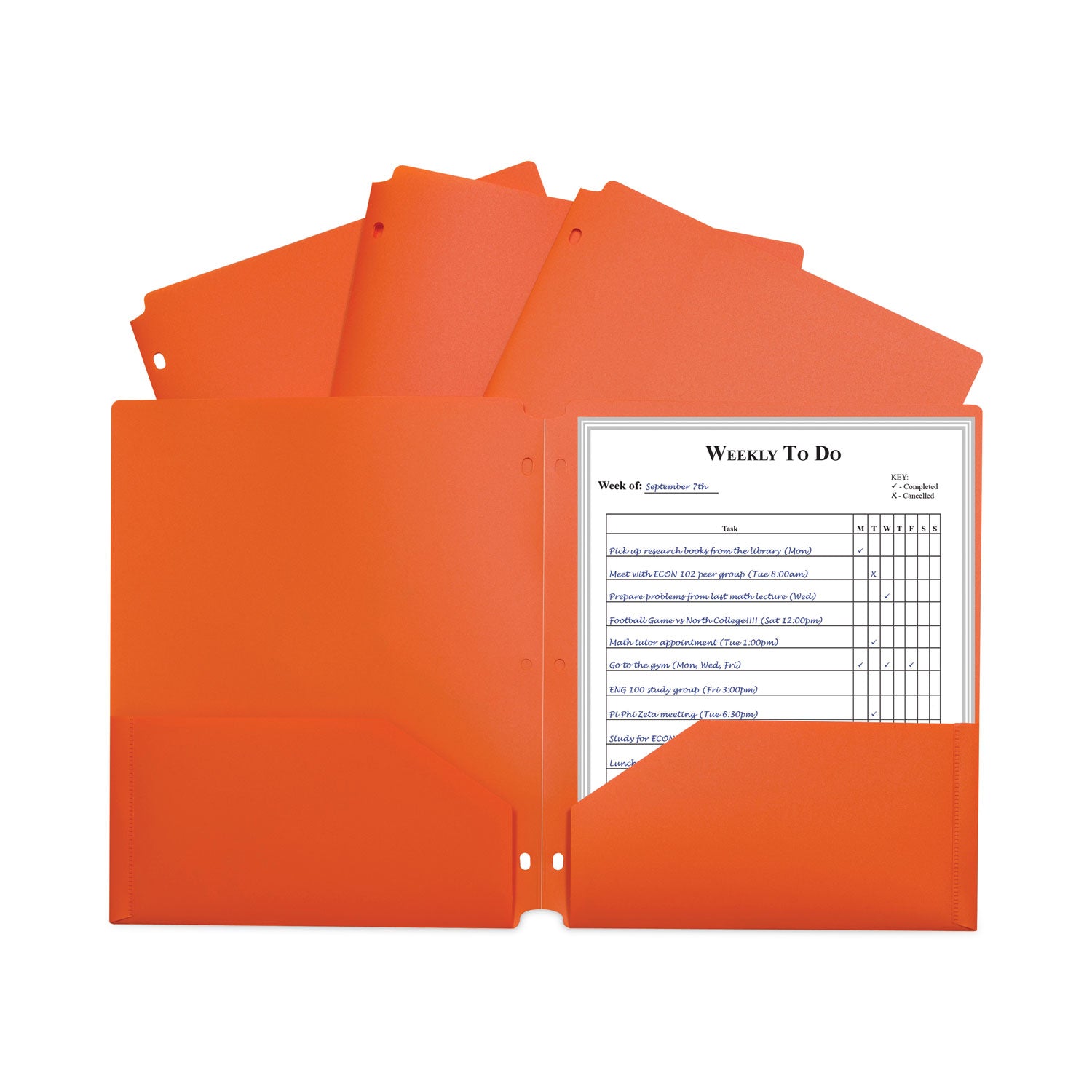Two-Pocket Heavyweight Poly Portfolio Folder, 3-Hole Punch, 11 x 8.5, Orange, 25/Box