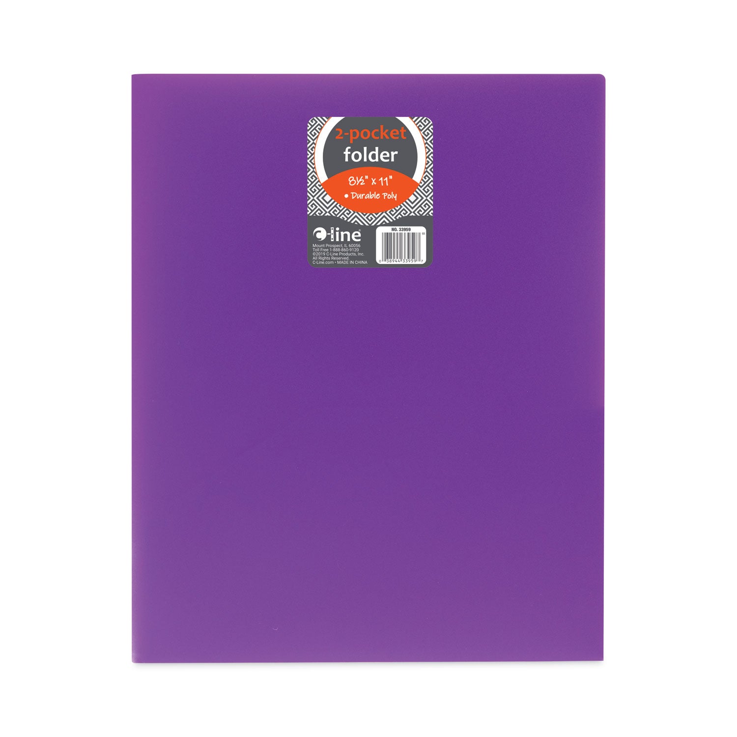 C-Line® Two-Pocket Heavyweight Poly Portfolio Folder, 11 x 8.5, Purple, 25/Box