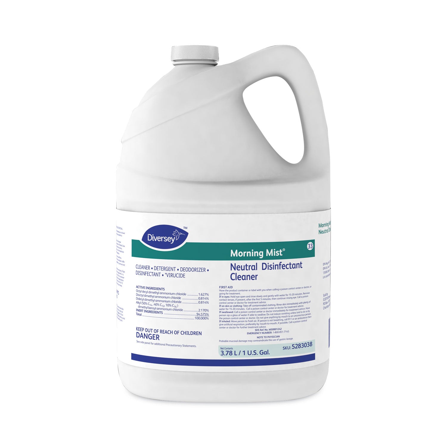 Diversey™ Morning Mist Neutral Disinfectant Cleaner, Fresh Scent, 1 Gal Bottle