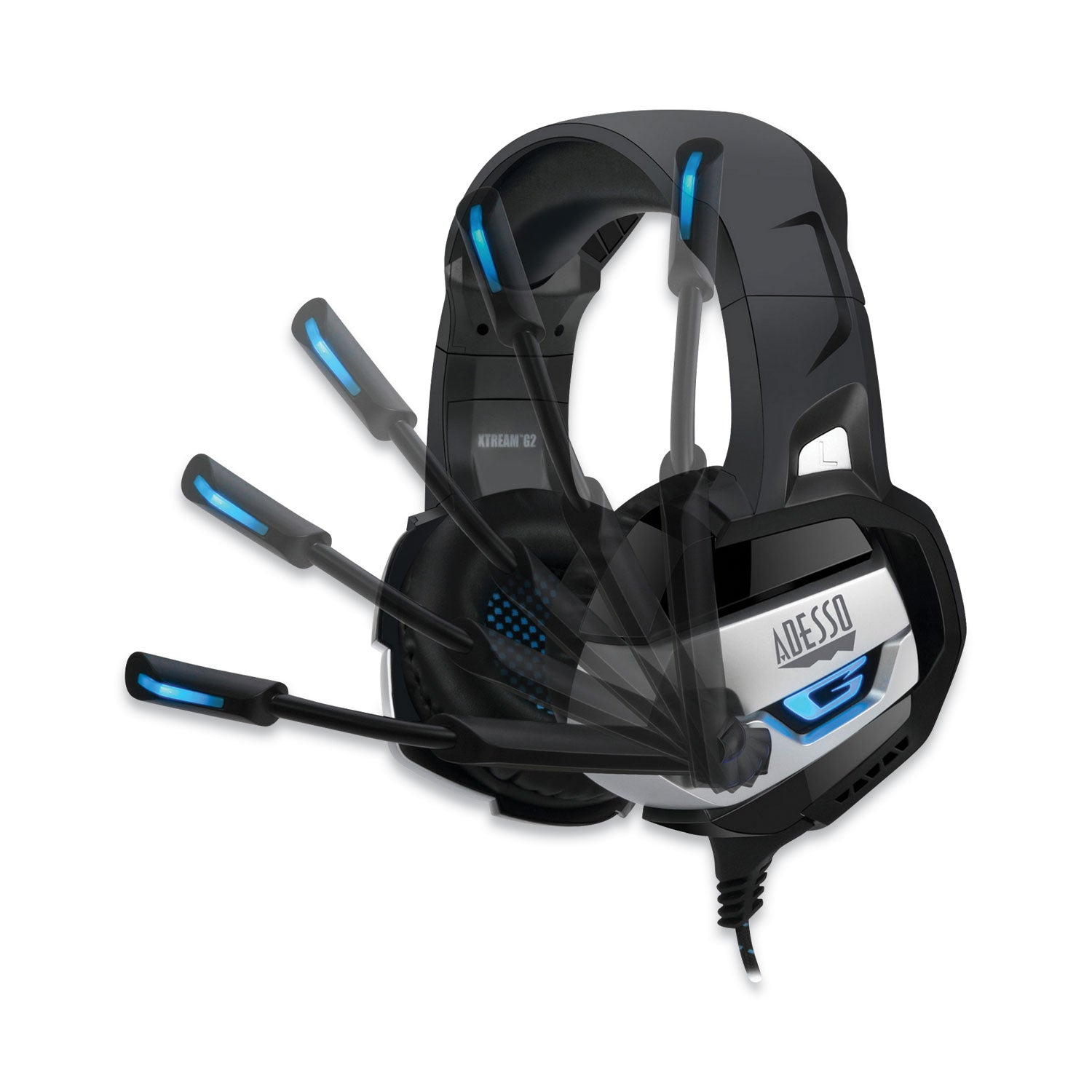 Adesso Xtream G2 Binaural Over The Head Headset, Black/Blue