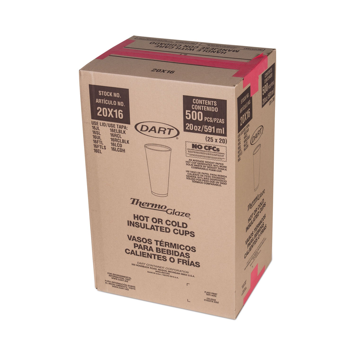 Dart® Cafe G Foam Hot/cold Cups, 20 Oz, Brown/red/white, 500/carton