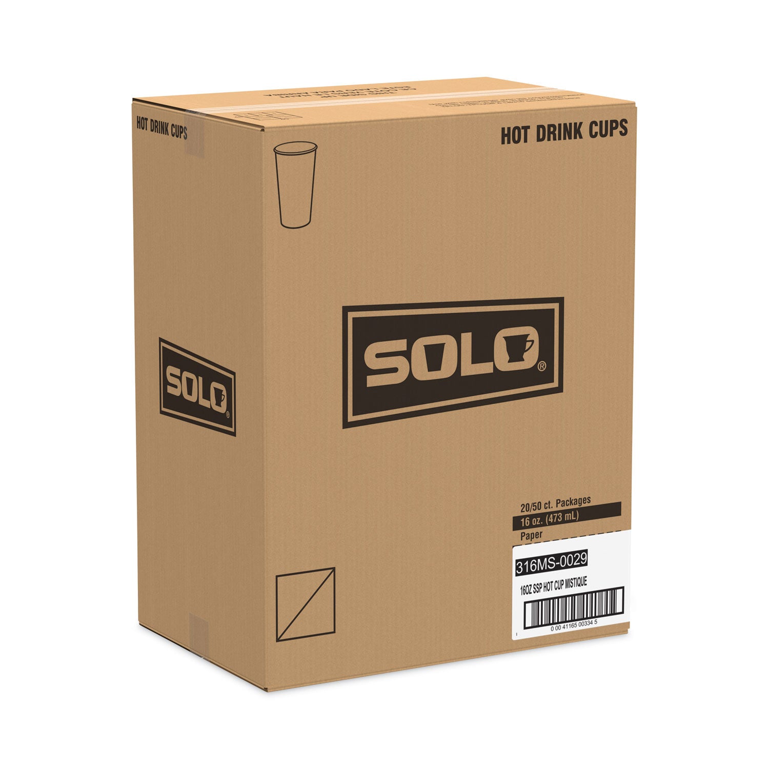 SOLO® Mistique Hot Paper Cups, 16 oz, Mistique Design, 50/Sleeve, 20 Sleeves/Carton