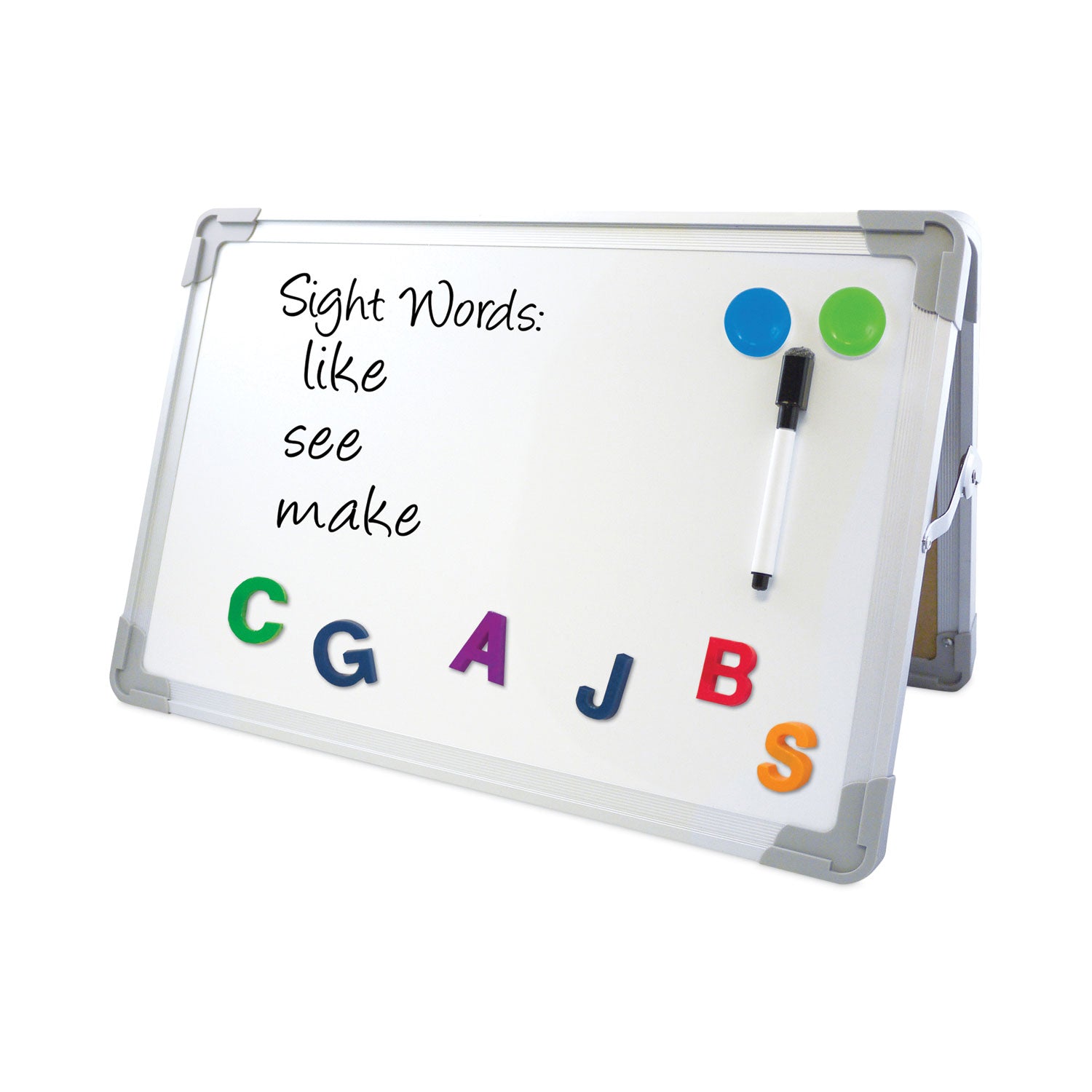 Flipside Dual-Sided Desktop Dry Erase Board, 18" x 12", White Surface, Satin Aluminum Frame