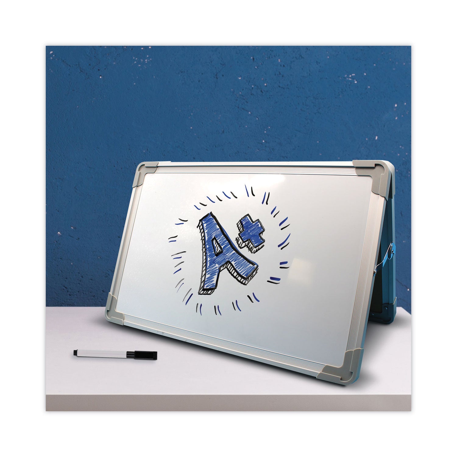 Flipside Dual-Sided Desktop Dry Erase Board, 18" x 12", White Surface, Satin Aluminum Frame