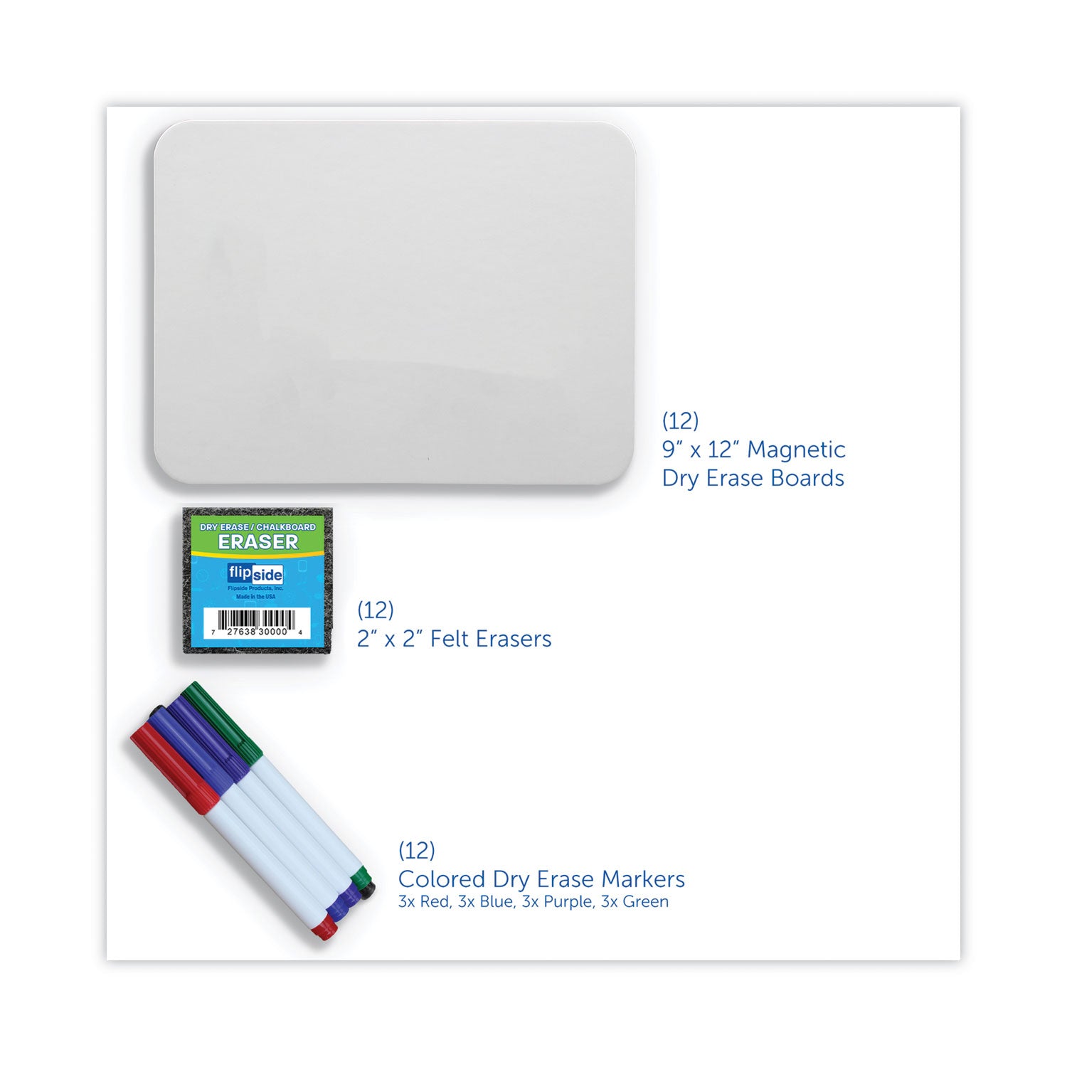 Flipside Magnetic Dry Erase Board Set, 12" x 9", White Surface, 12/Pack