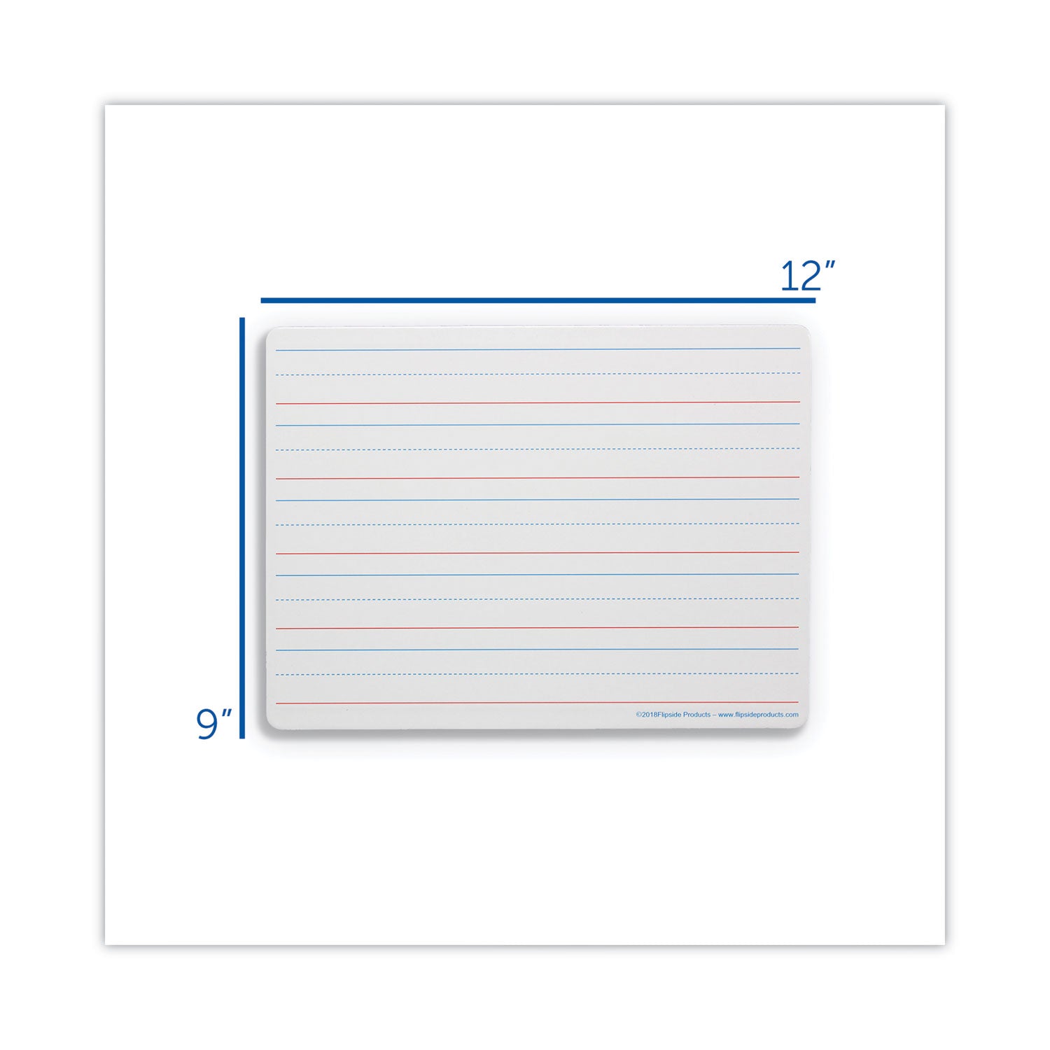 Flipside Magnetic Two-Sided Red/Blue Ruled Dry Erase Board, 12" x 9", White Surface, 12/Pack