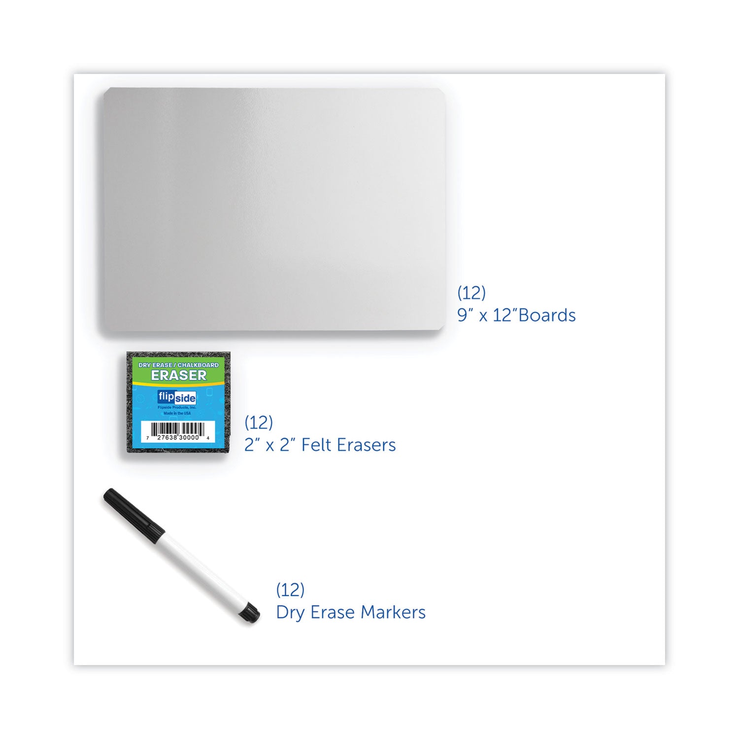Flipside Dry Erase Board Set, 12" x 9", White Surface, 12/Pack