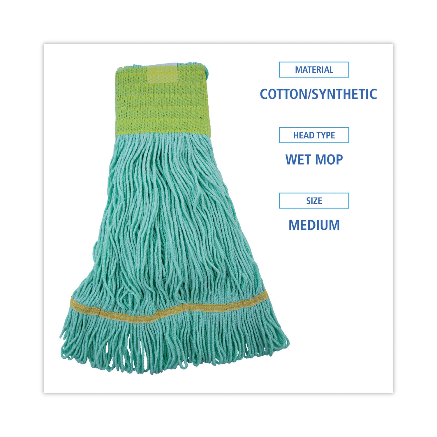 Boardwalk® Ecomop Looped-End Mop Head, Recycled Fibers, Medium Size, Green, 12/carton