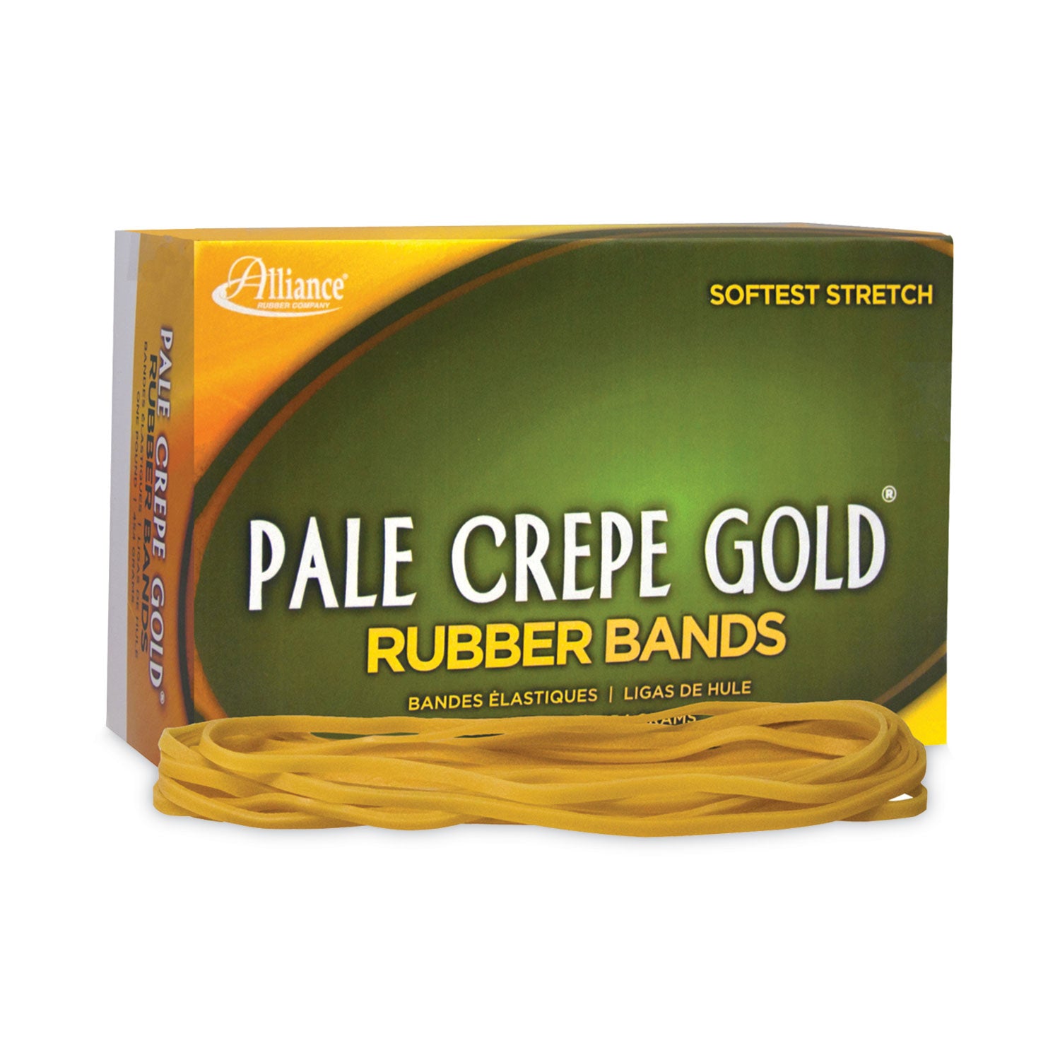Alliance® Pale Crepe Gold Rubber Bands, Size 117B, 0.06" Gauge, Golden Crepe, 1 lb Box, 300/Box