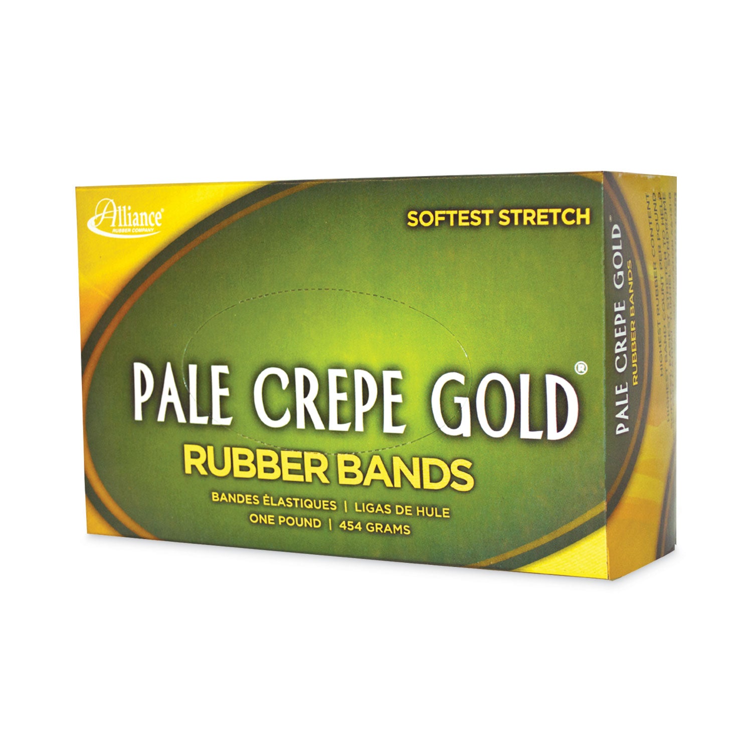 Alliance® Pale Crepe Gold Rubber Bands, Size 117B, 0.06" Gauge, Golden Crepe, 1 lb Box, 300/Box