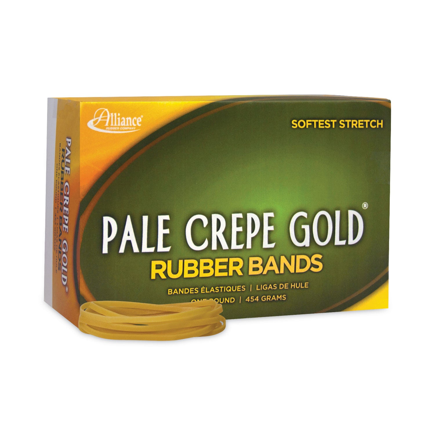 Alliance® Pale Crepe Gold Rubber Bands, Size 33, 0.04" Gauge, Golden Crepe, 1 lb Box, 970/Box