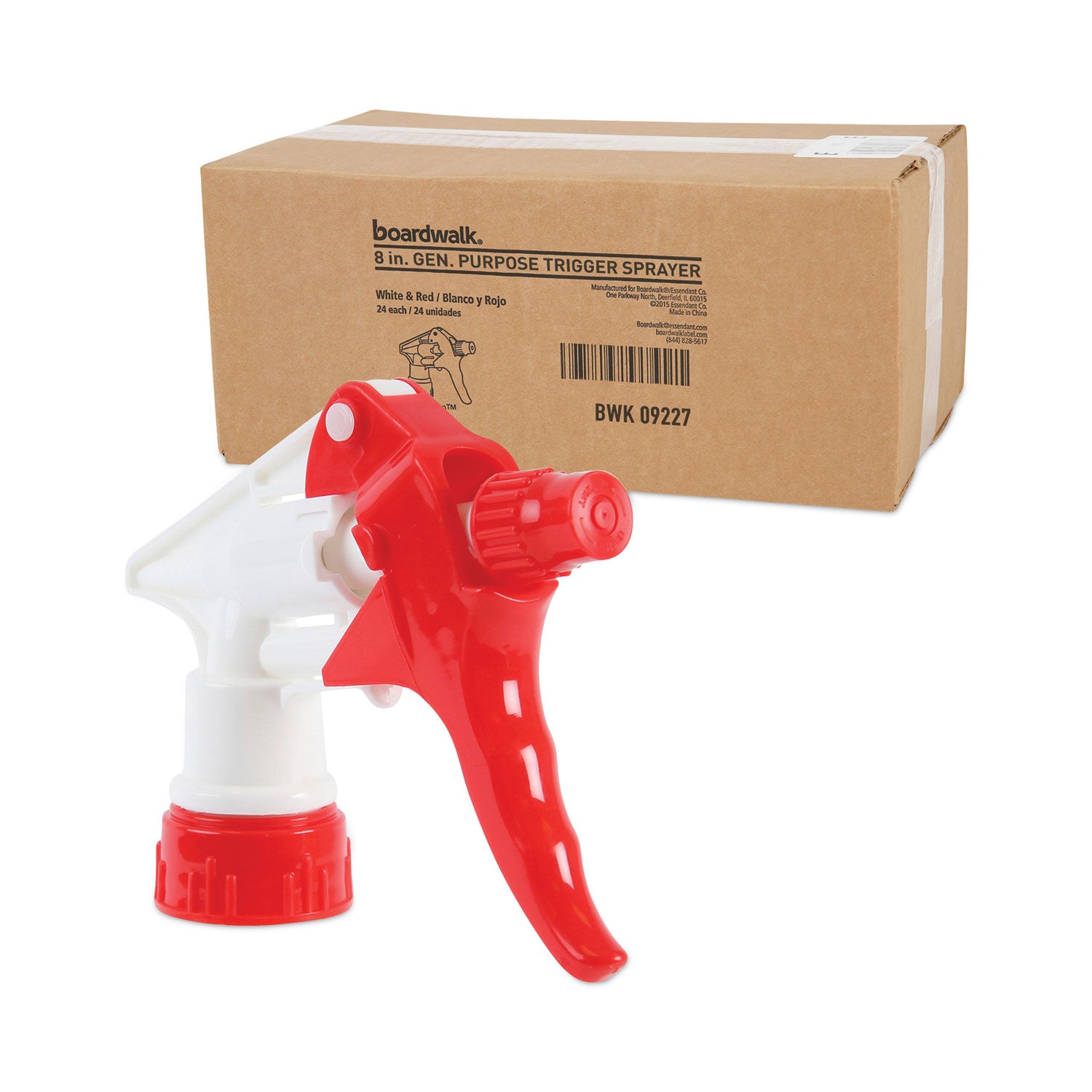 Boardwalk® General Purpose Trigger Sprayer, 8" Tube, Fits 16 oz to 24 oz Bottles, Red/White, 24/Carton